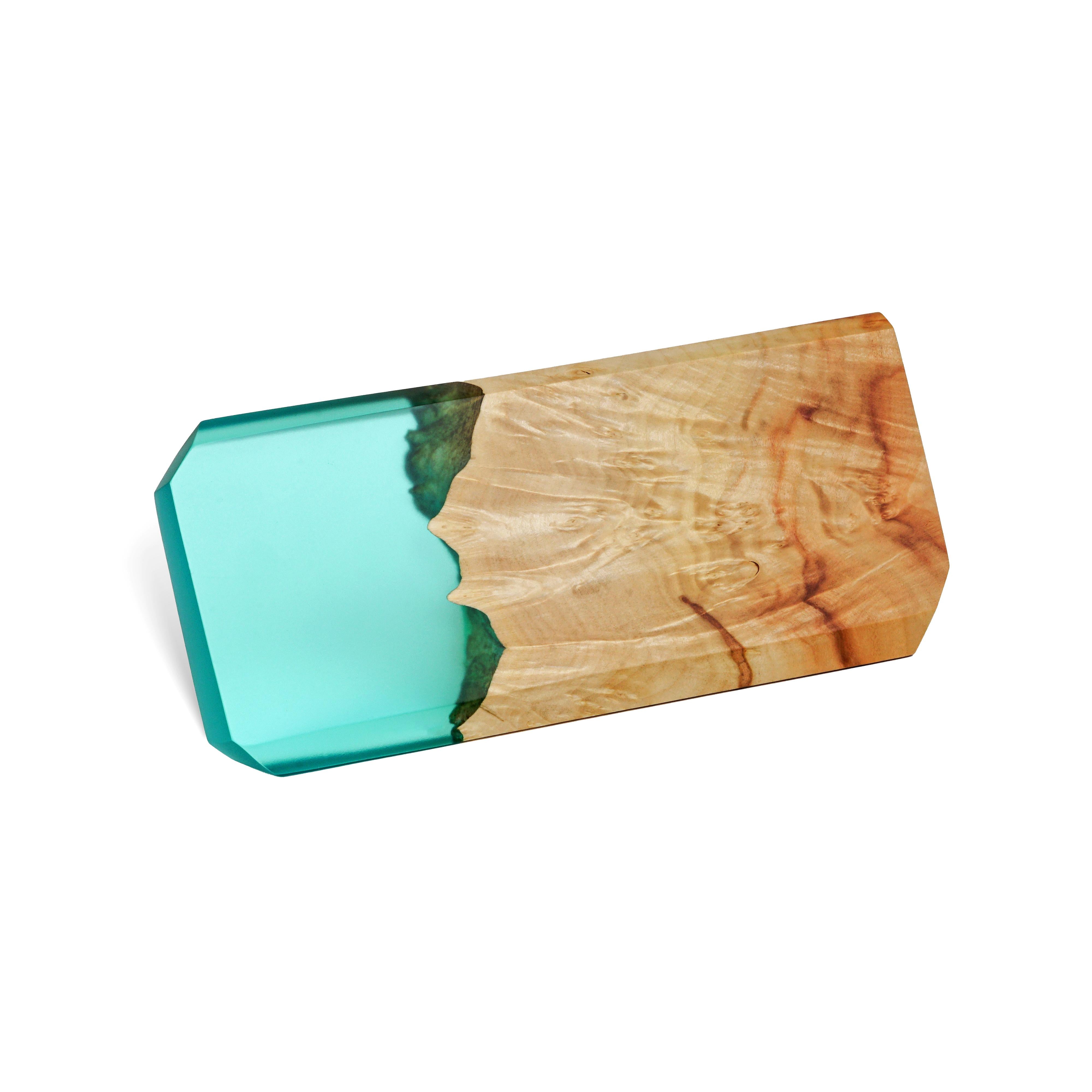 Wood & Resin Desk Name Plate MODERN – Maple Aqua Blue