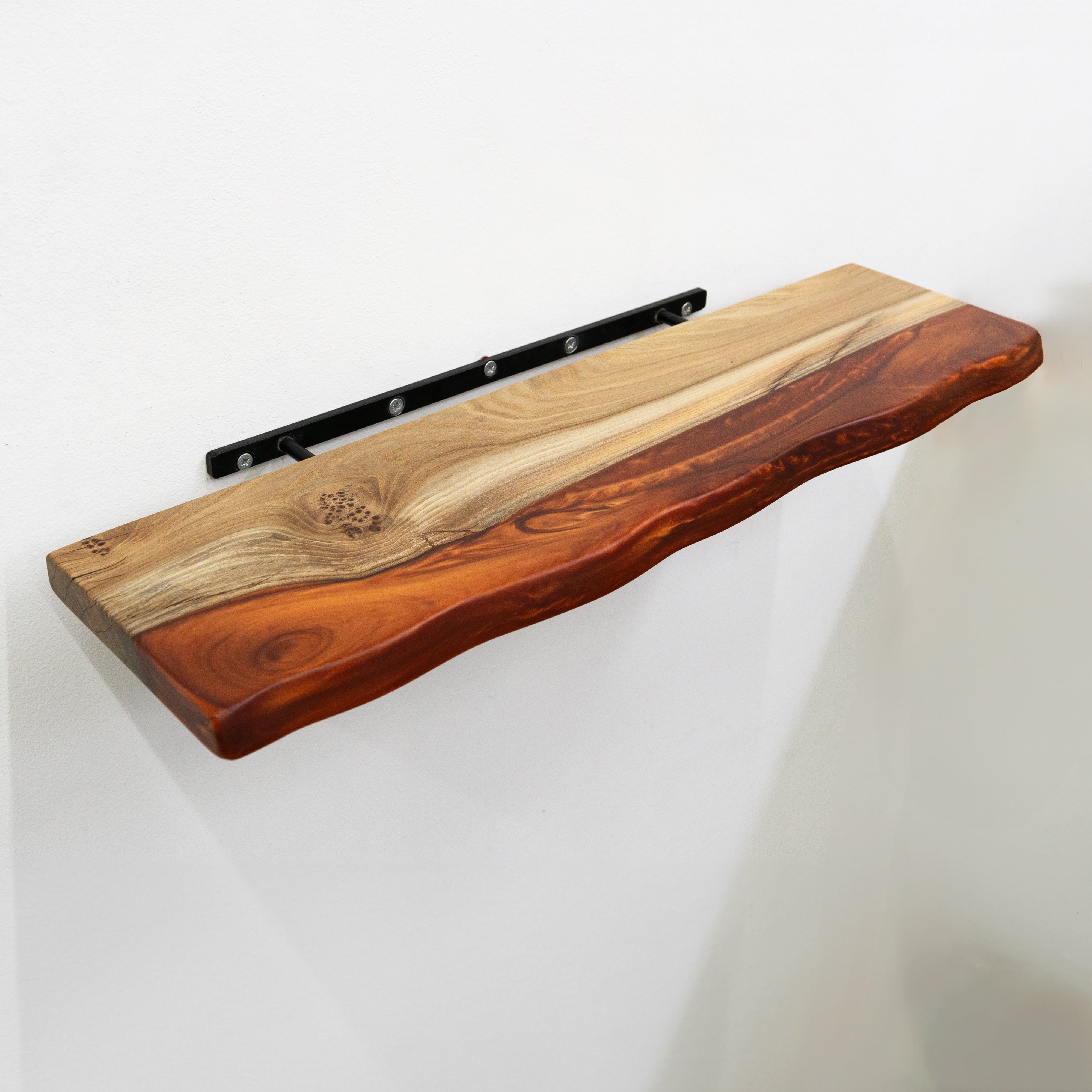 Amber Epoxy & Elm Wood - Live Edge Floating Shelf