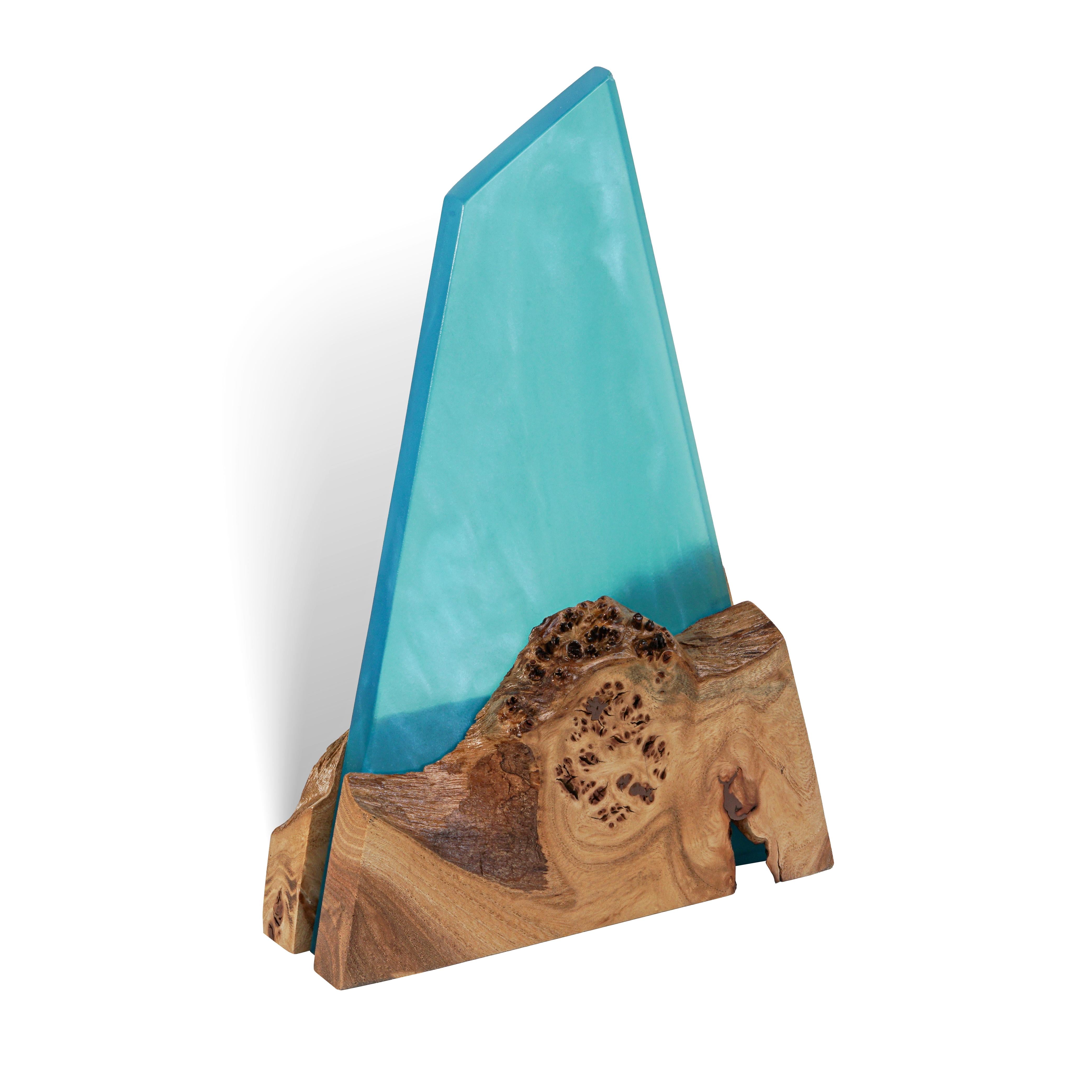 Aqua Blue Epoxy & Dark Wood Award Plaque