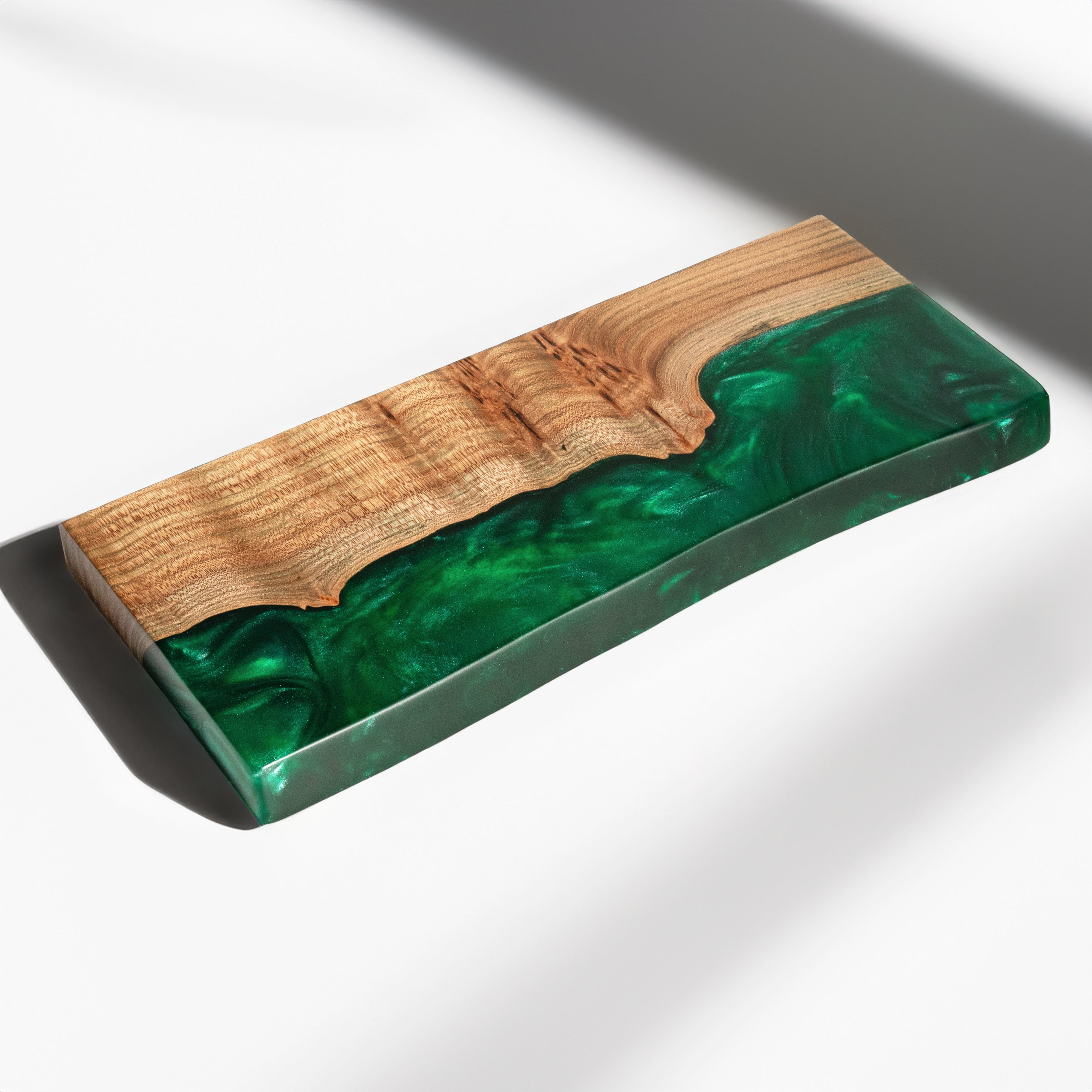 Green Pearl Epoxy & Dark Wood Floating Shelf