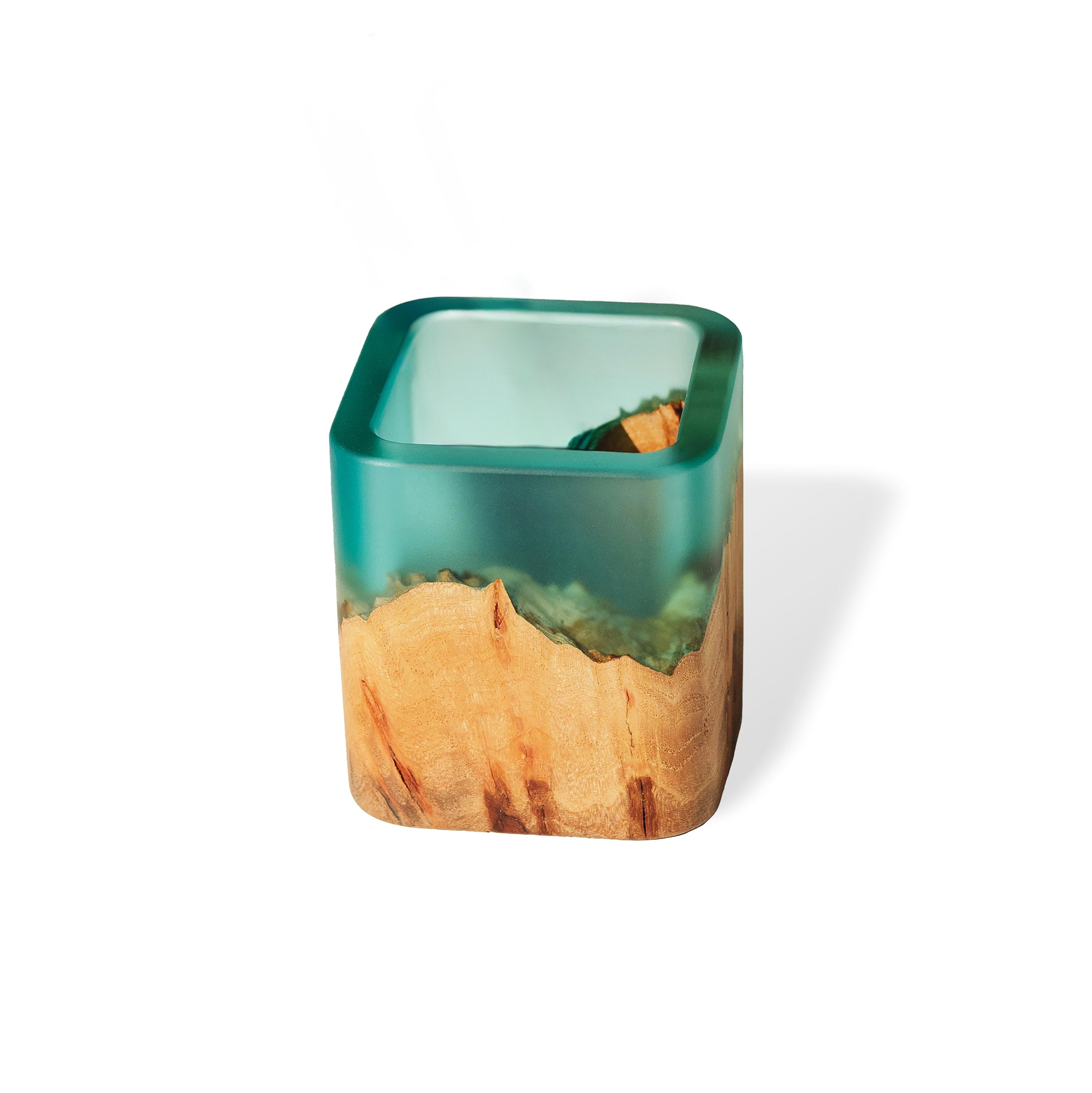 Wood & Resin Pen Holder Cup ELEMENT – Elm Aqua Blue