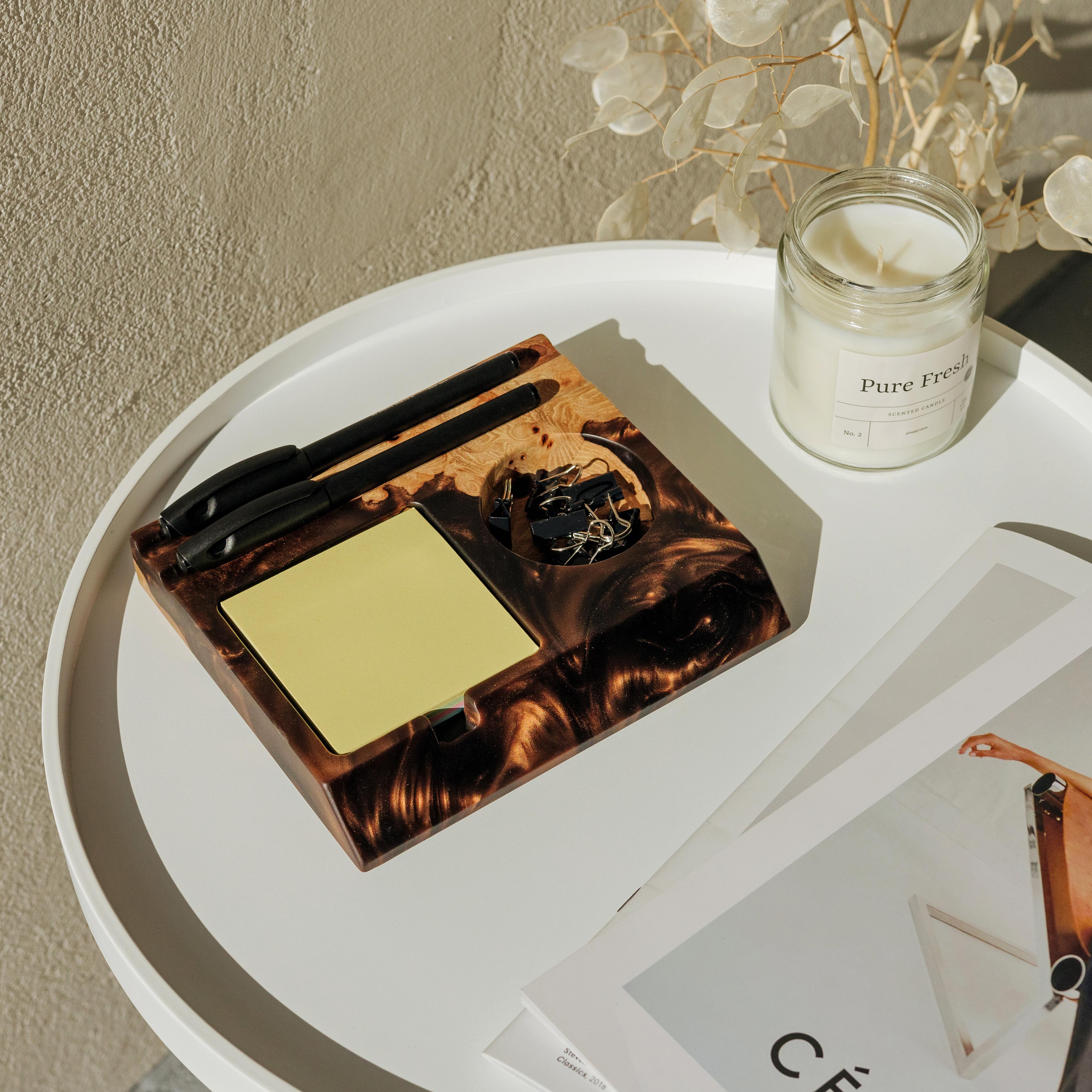 Wood & Resin Desk Organizer BASIC – Elm Brown