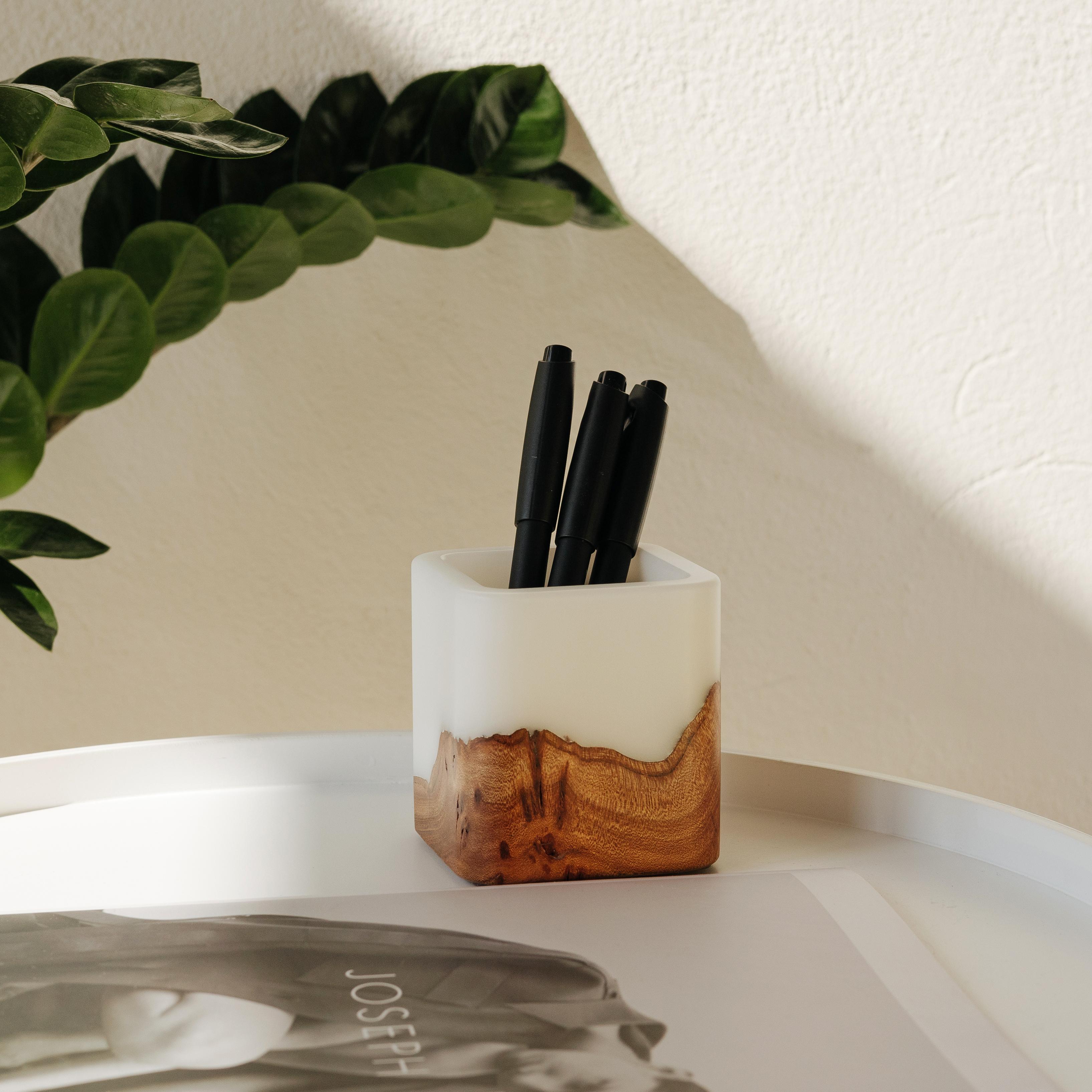 Wood & Resin Pen Holder Cup ELEMENT – Elm White