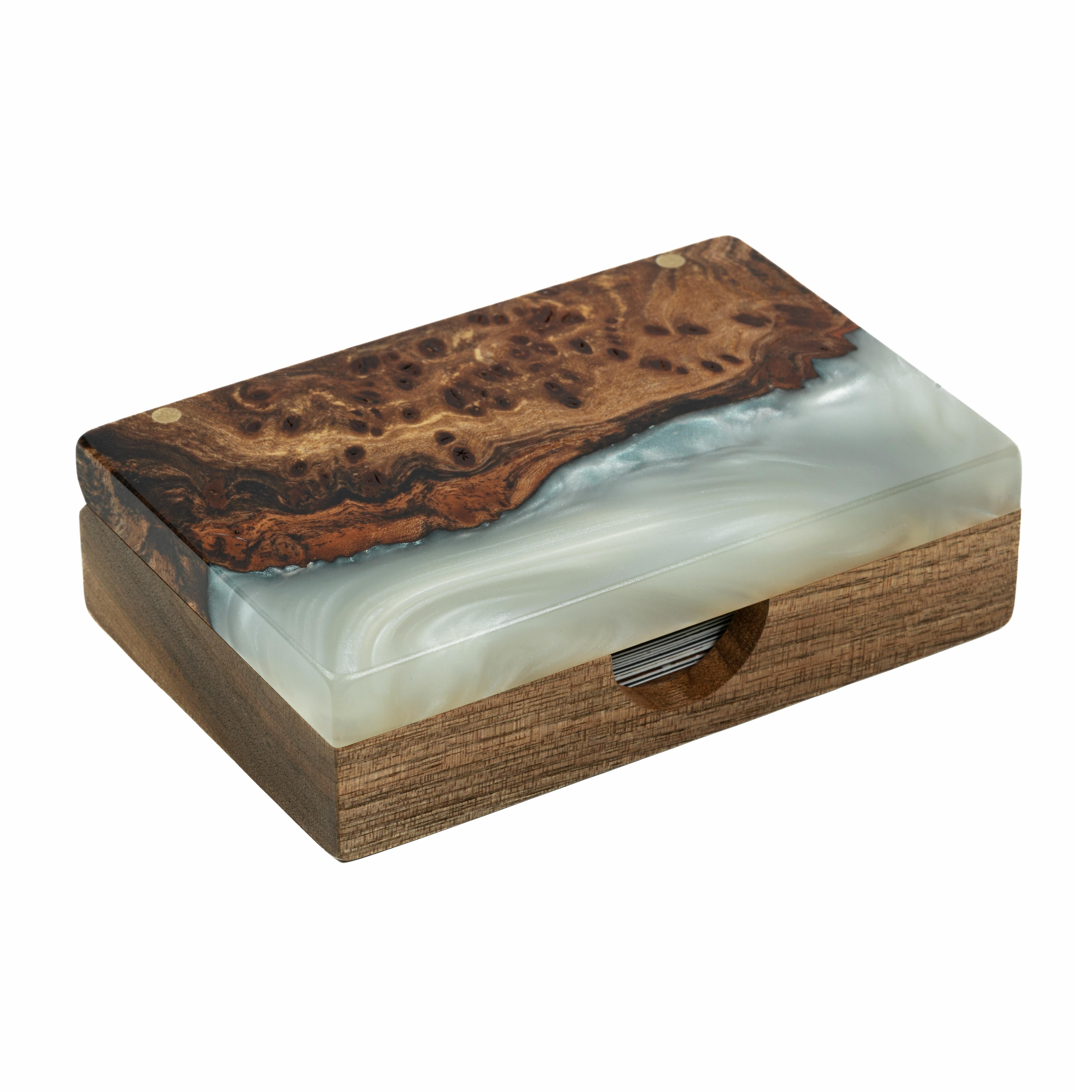 Wood & Resin Card Holder Box – Elm Platinum