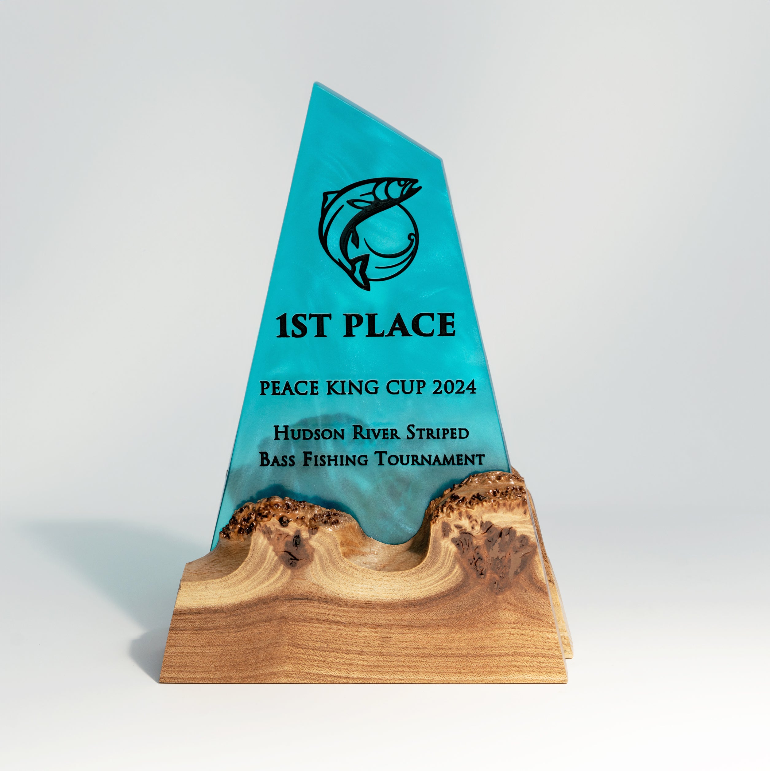 Aqua Blue Epoxy & Dark Wood Award Plaque