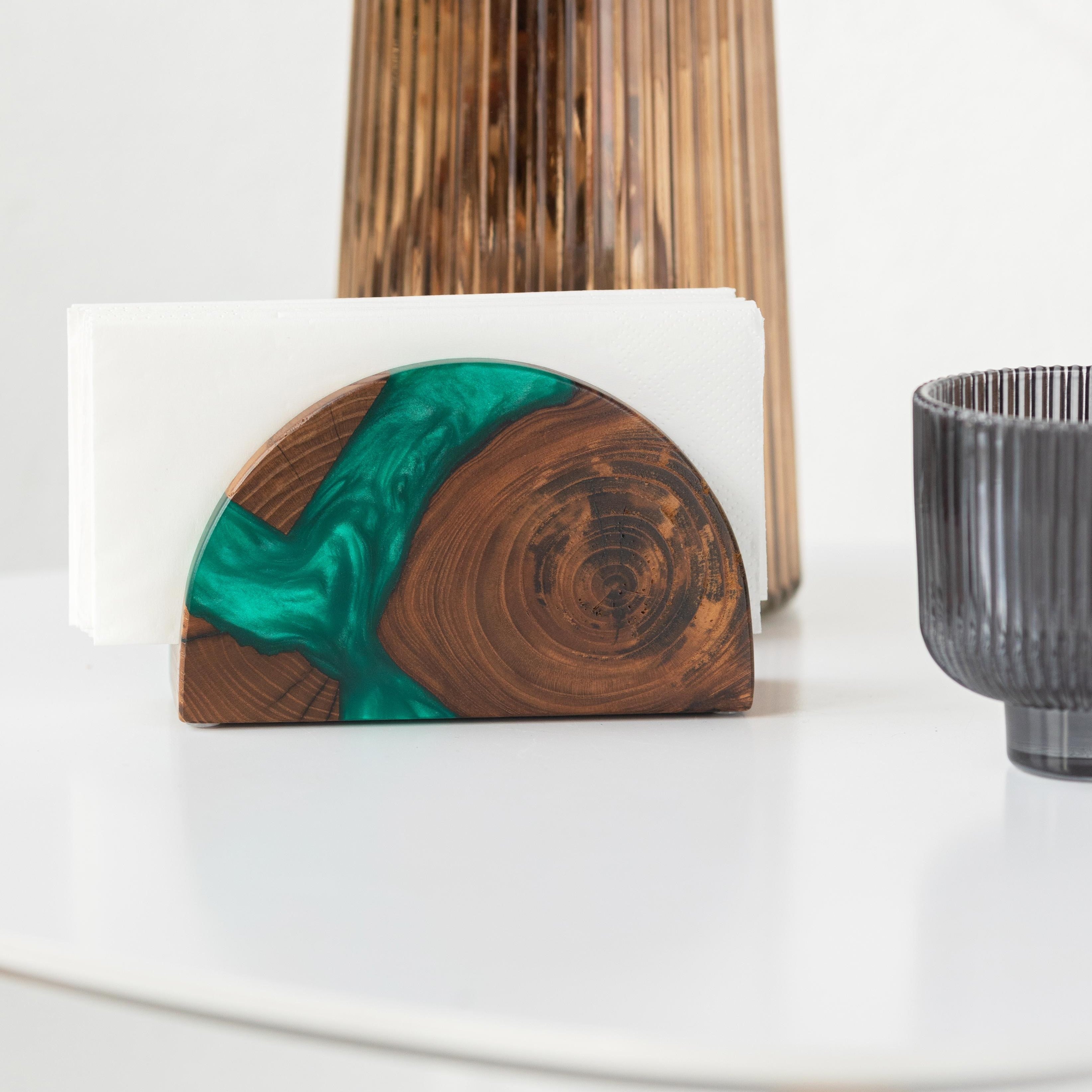 Wood & Resin Semicircle Napkin Holder HYGGE – Olive Green