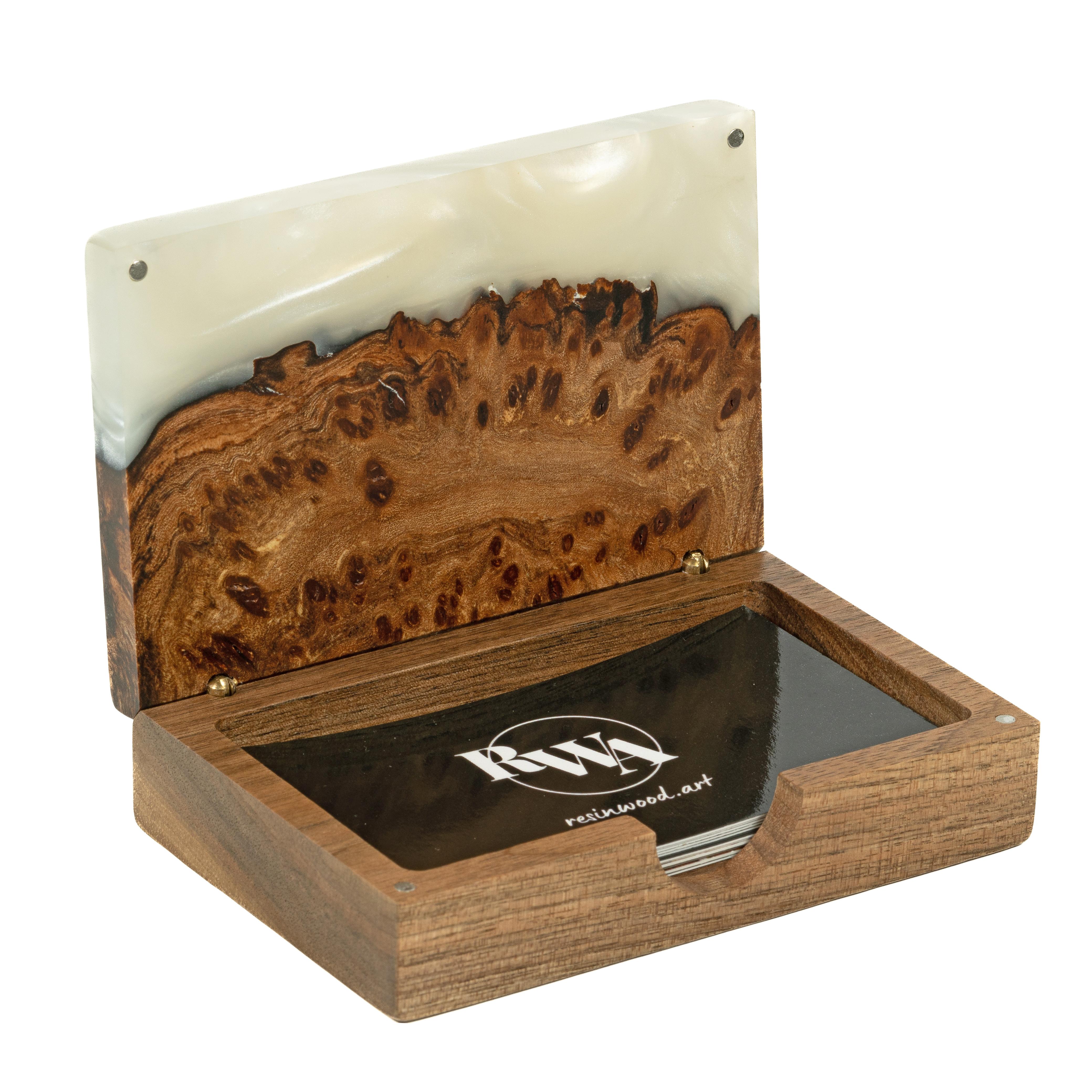 Wood & Resin Card Holder Box – Elm Platinum