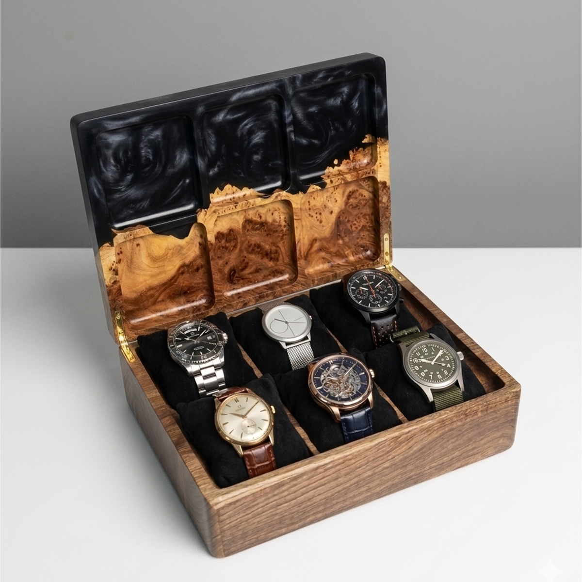 Black Epoxy & Solid Wood Watch Box - TEMPO