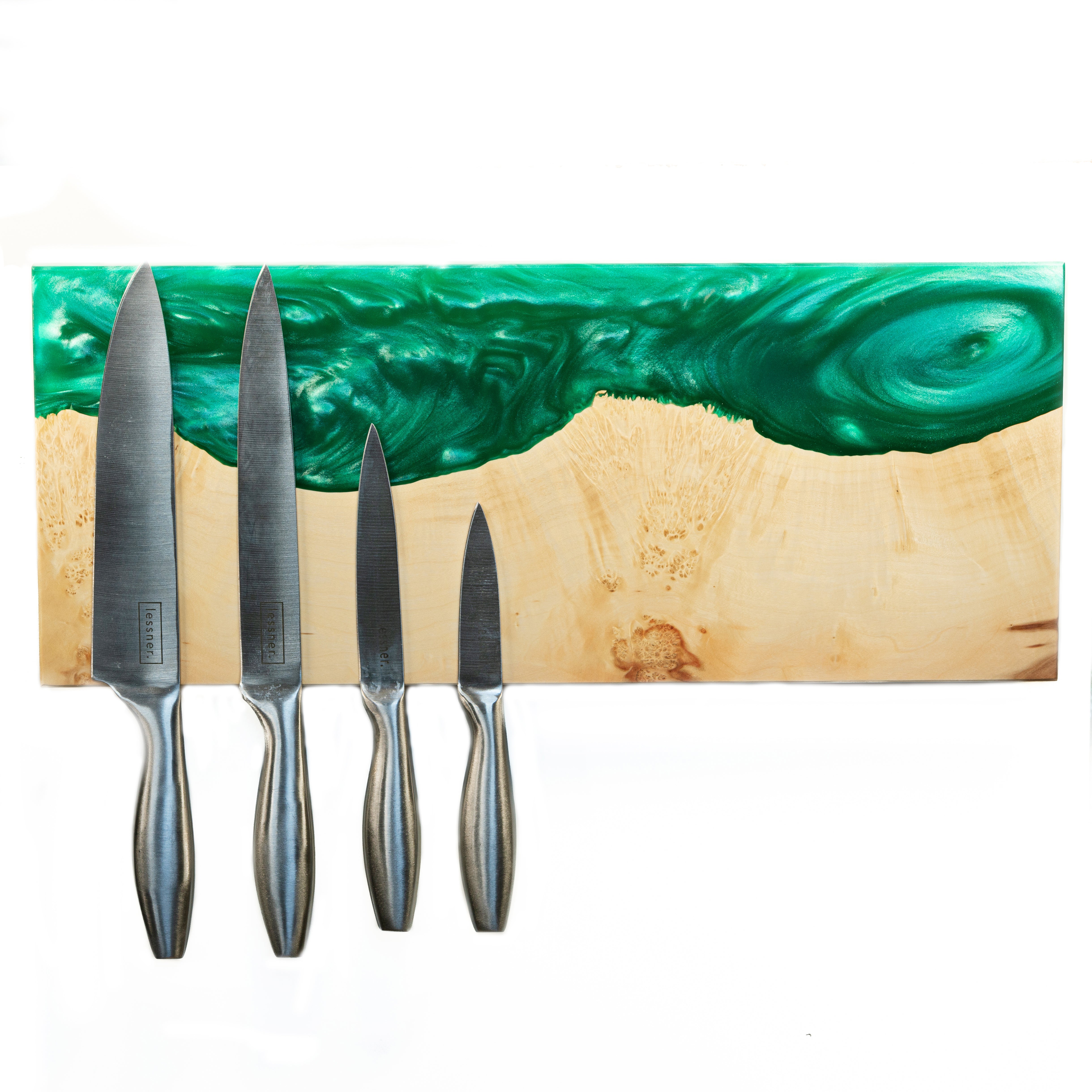 Green Pearl & Light Wood Magnetic Knife Rack – wall-mounted