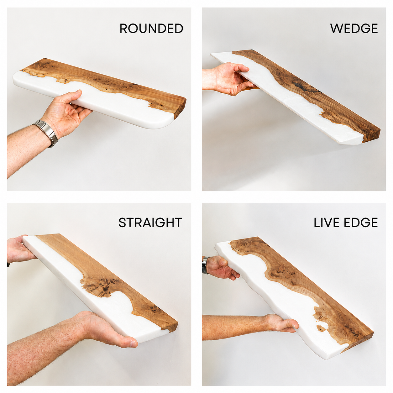 White Epoxy & Elm Wood - Live Edge Floating Shelf