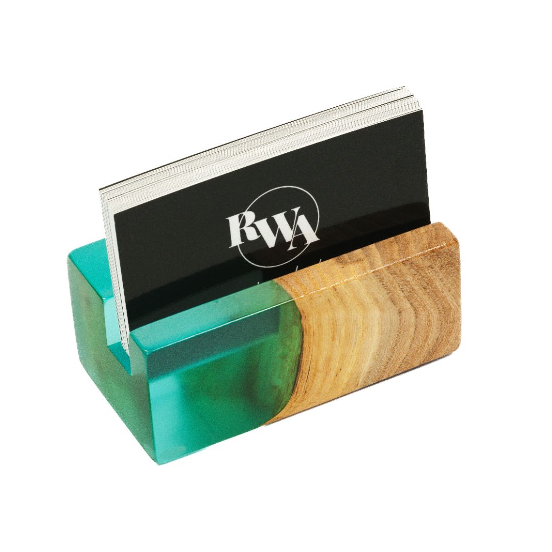Wood & Resin Card Holder ELEMENT – Elm Aqua Blue