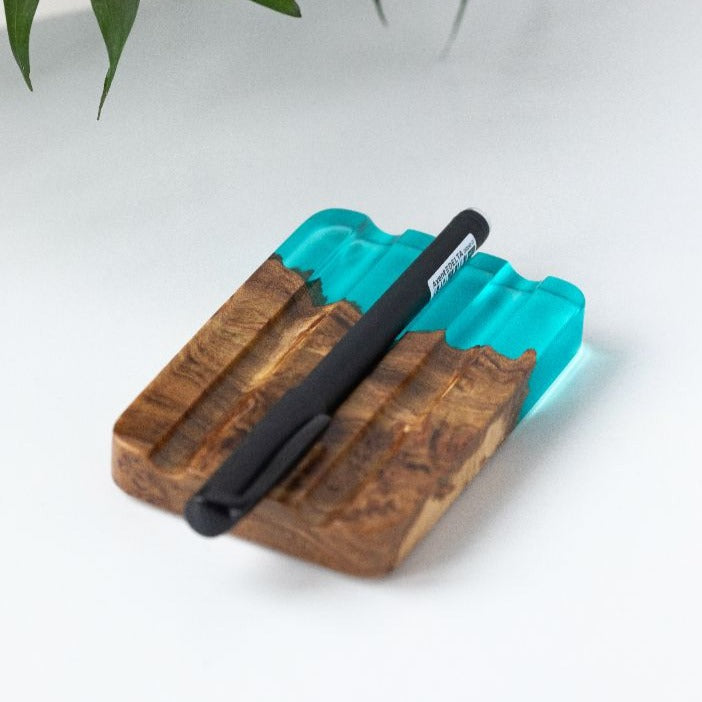 Wood & Resin Pen Holder ELEMENT – Elm Aqua Blue