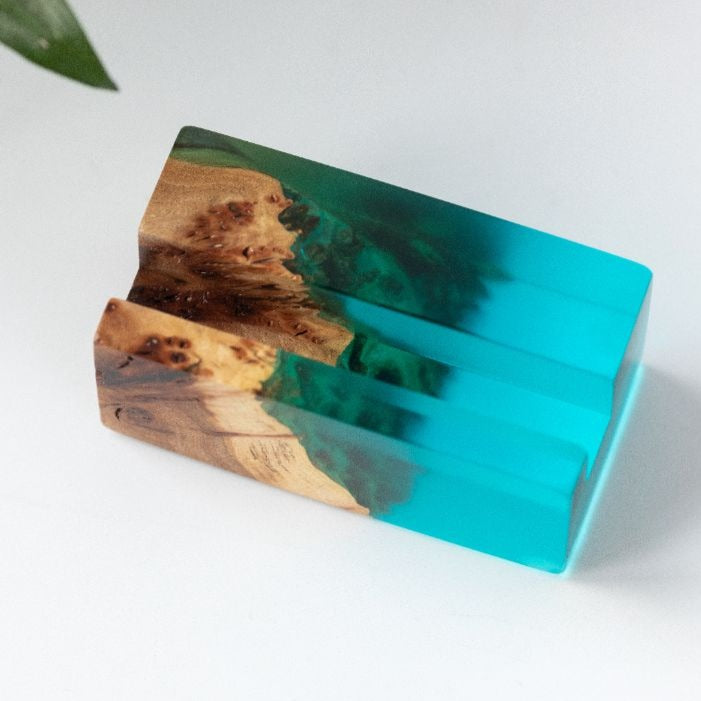 Wood & Resin Card Holder ELEMENT – Elm Aqua Blue
