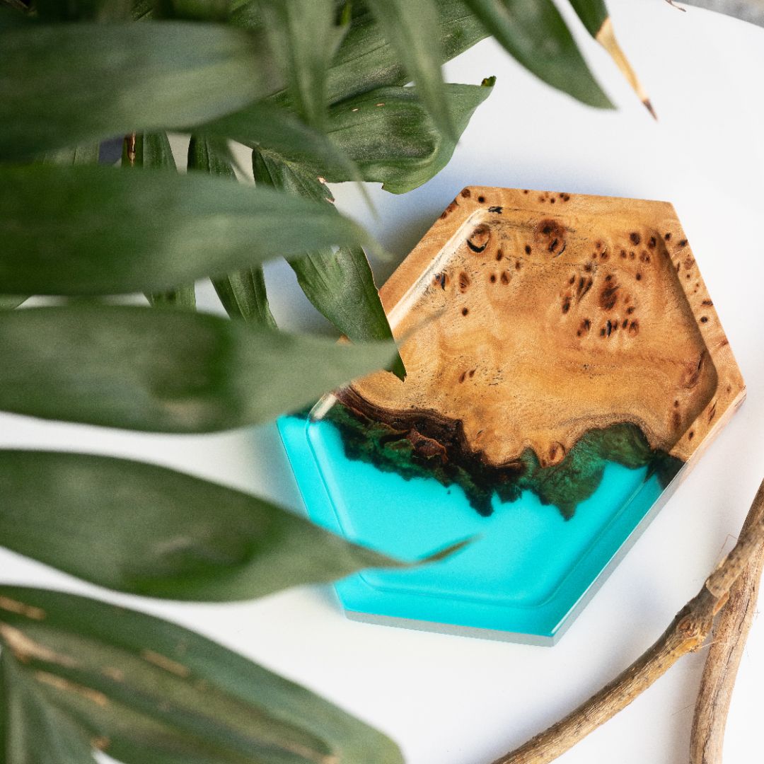 Wood & Resin Jewelry Tray INFINITY – Elm Aqua Blue