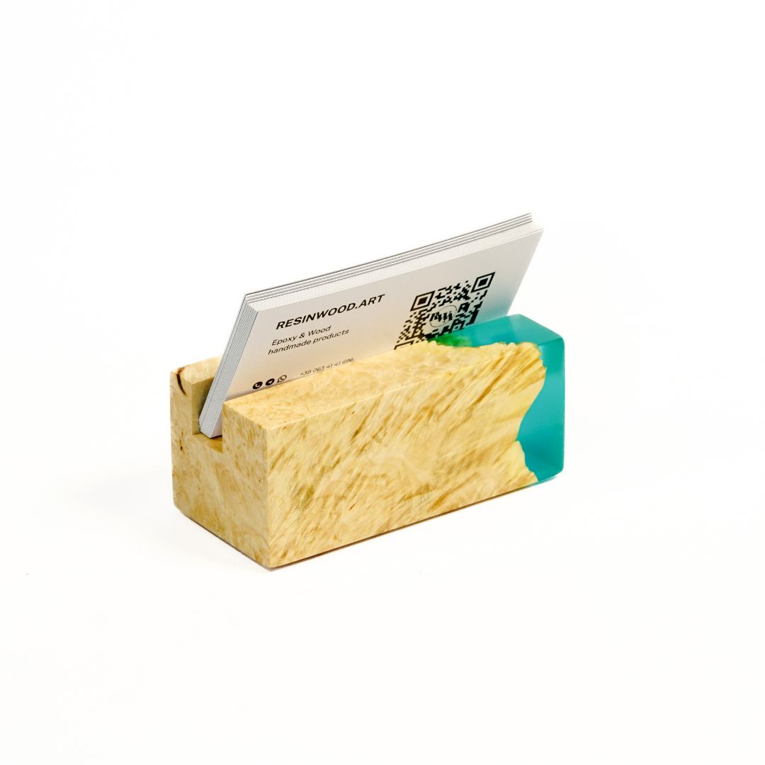 Wood & Resin Card Holder ELEMENT – Maple Aqua Blue