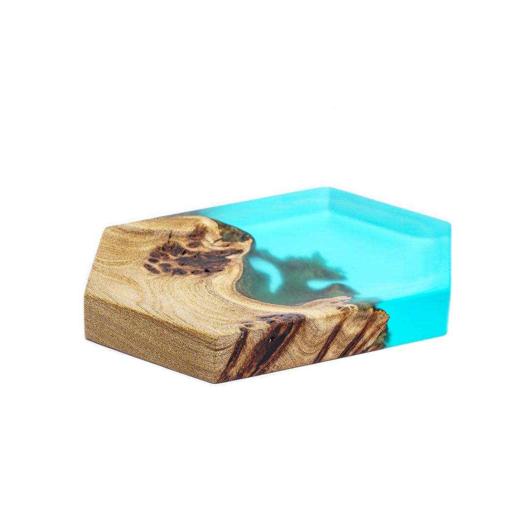 Wood & Resin Jewelry Tray INFINITY – Elm Aqua Blue