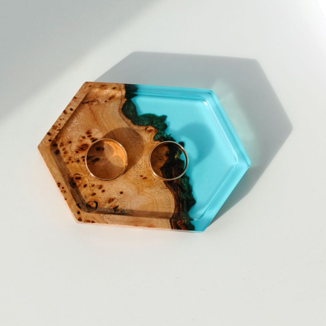 Wood & Resin Jewelry Tray INFINITY – Elm Aqua Blue