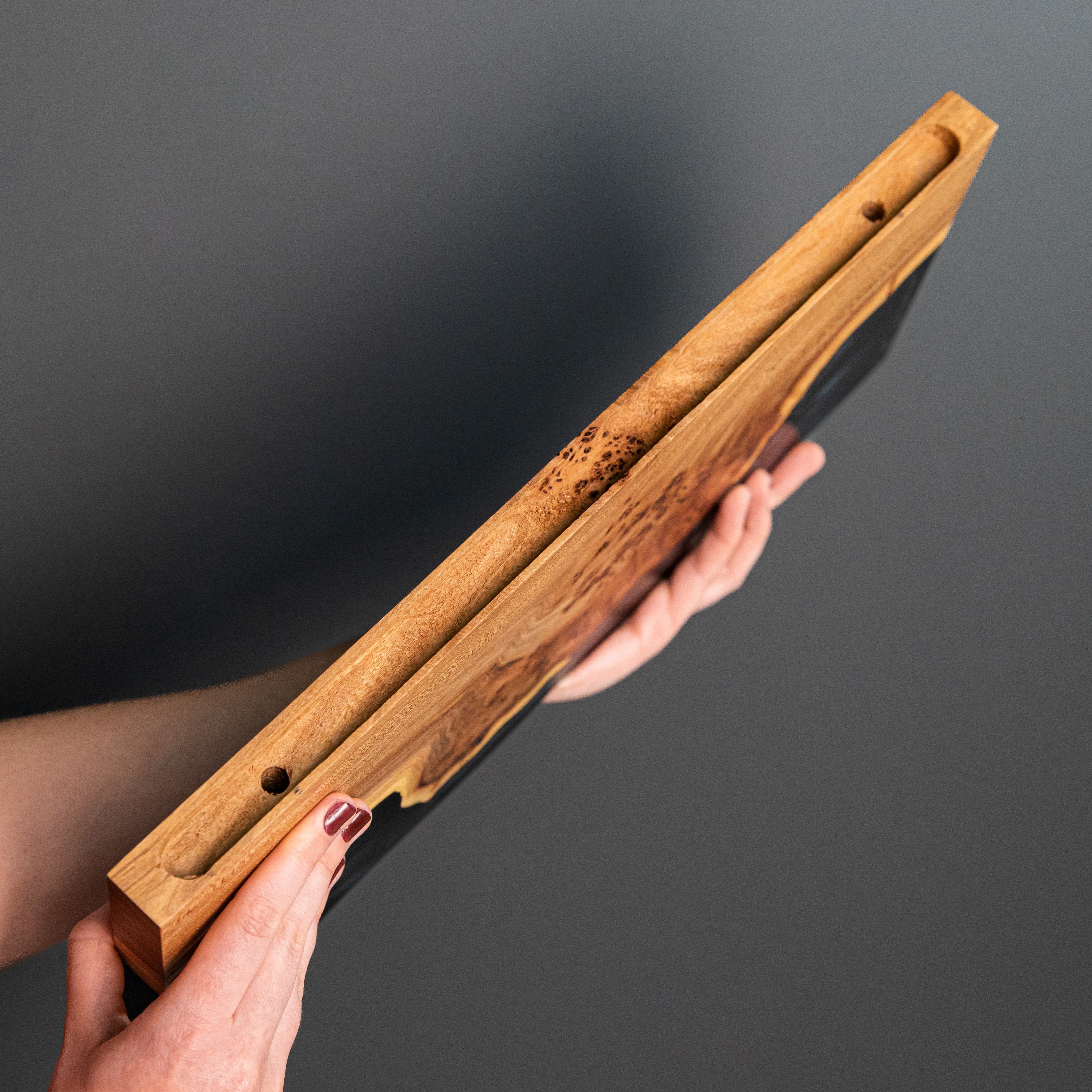 Amber Epoxy & Elm Wood - Live Edge Floating Shelf