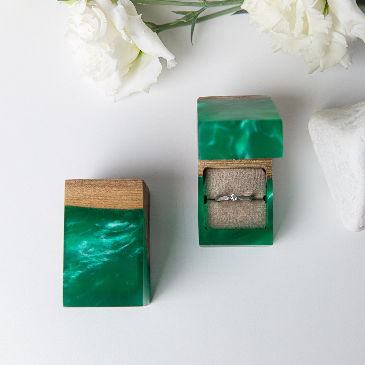 Proposal Ring Box – Green Epoxy & Elm Wood – CHORD