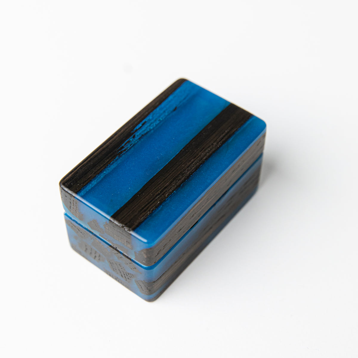 Wood & Resin Wedding Ring Box MUSE – Oak Blue