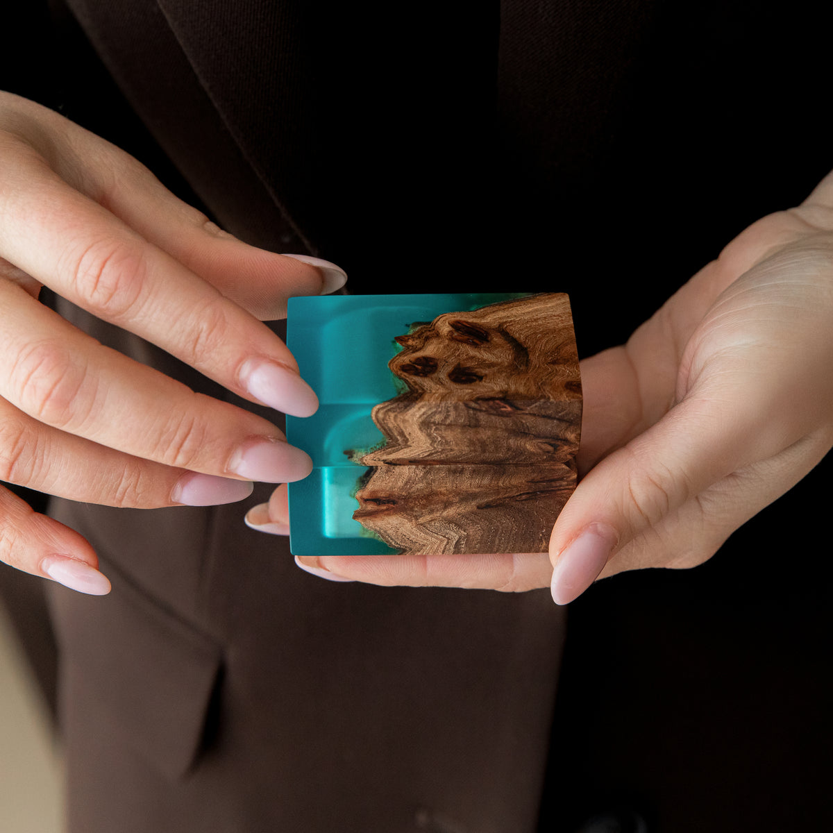 Wood & Resin Wedding Ring Box CHORD – Elm Aqua Blue