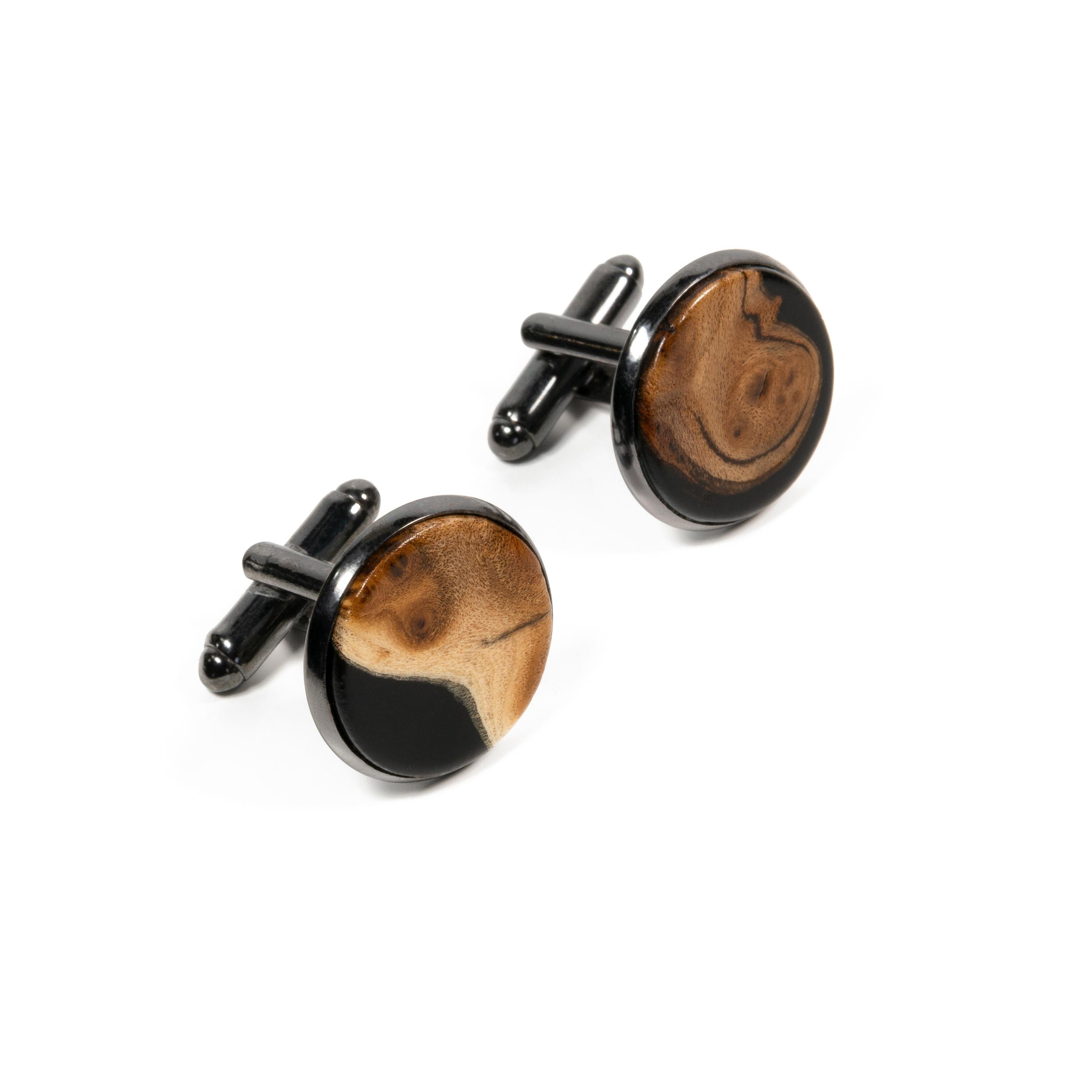 Wood & Resin Cufflinks GALLANT – Olive Black