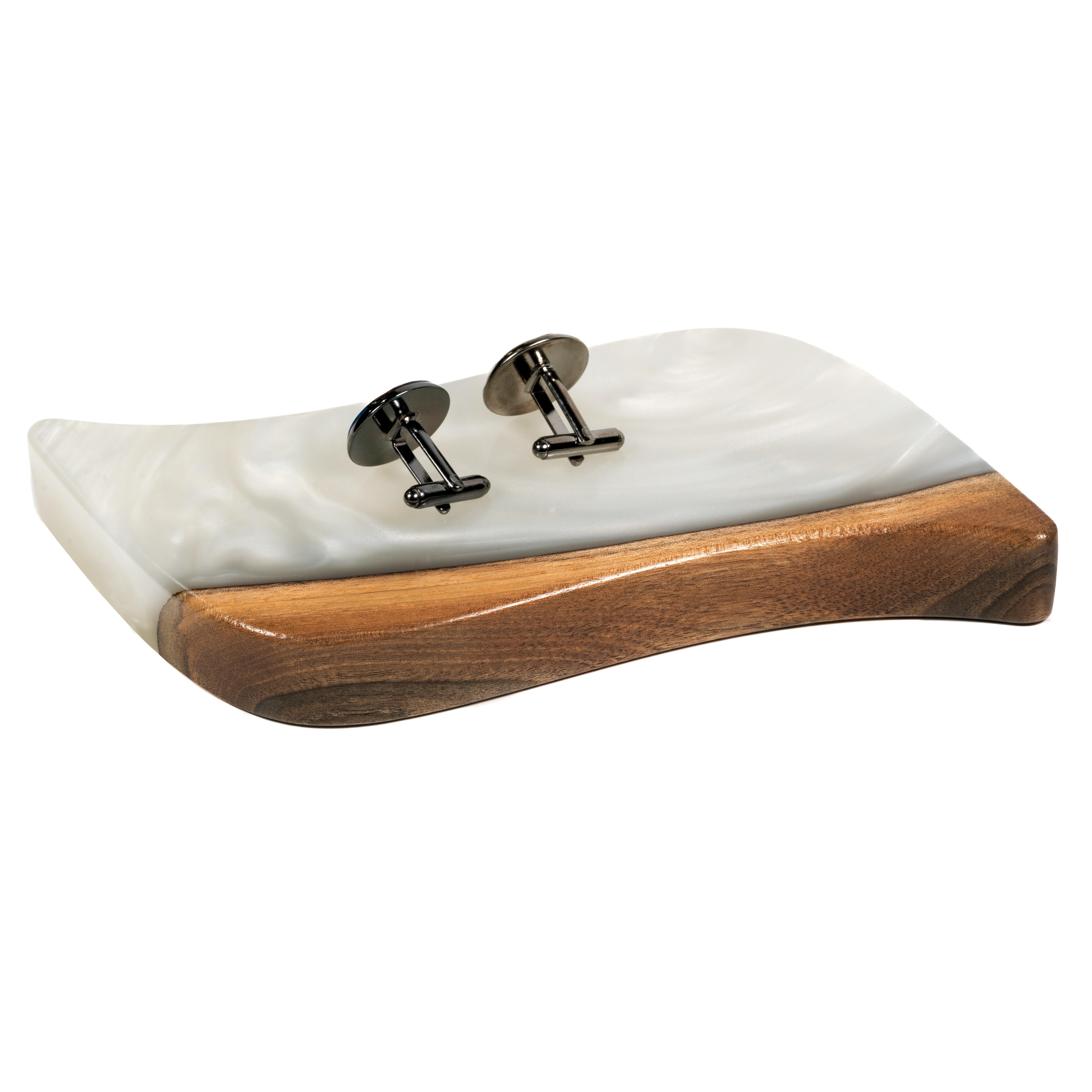 Wood & Resin Cufflinks GALLANT – Olive White