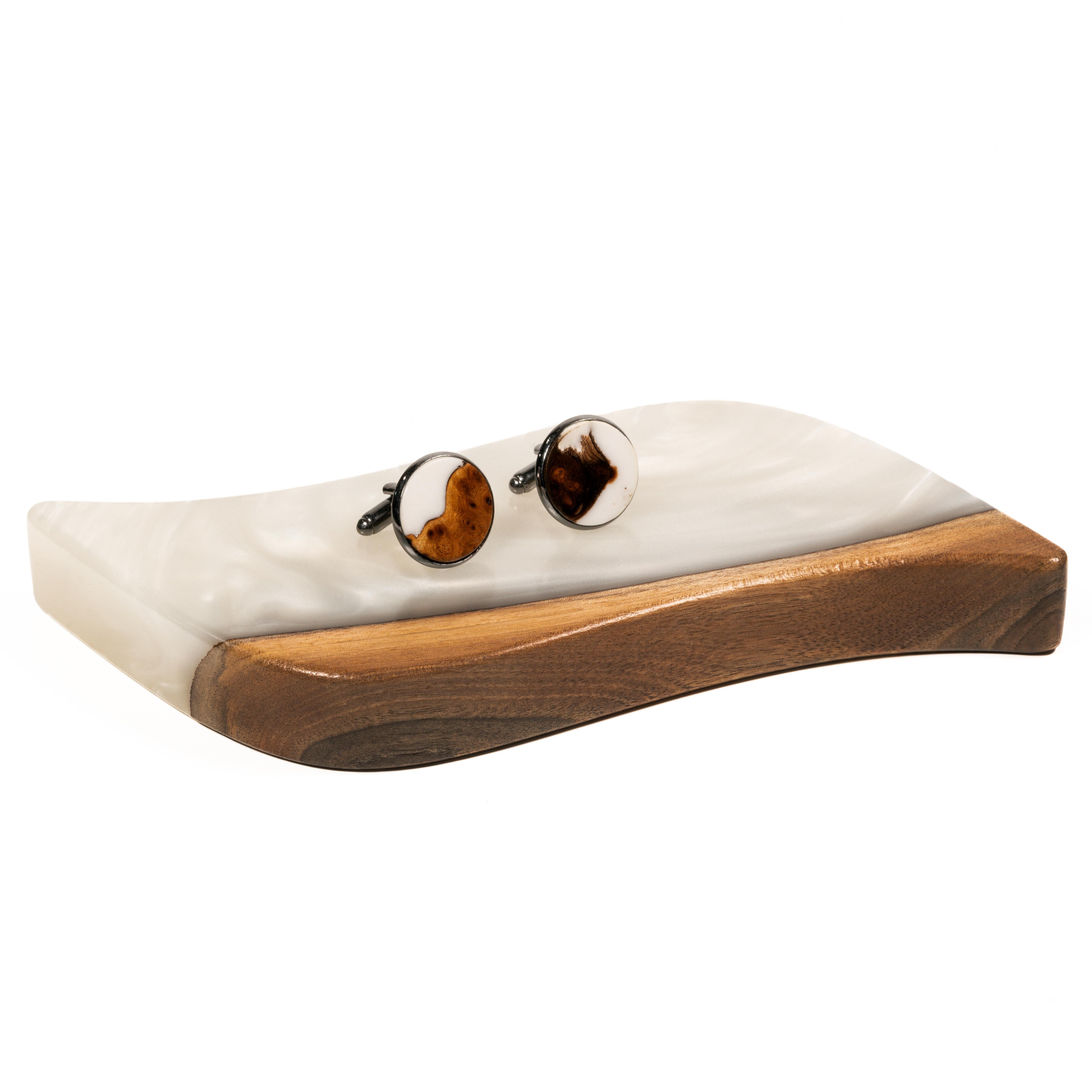 Wood & Resin Cufflinks GALLANT – Olive White