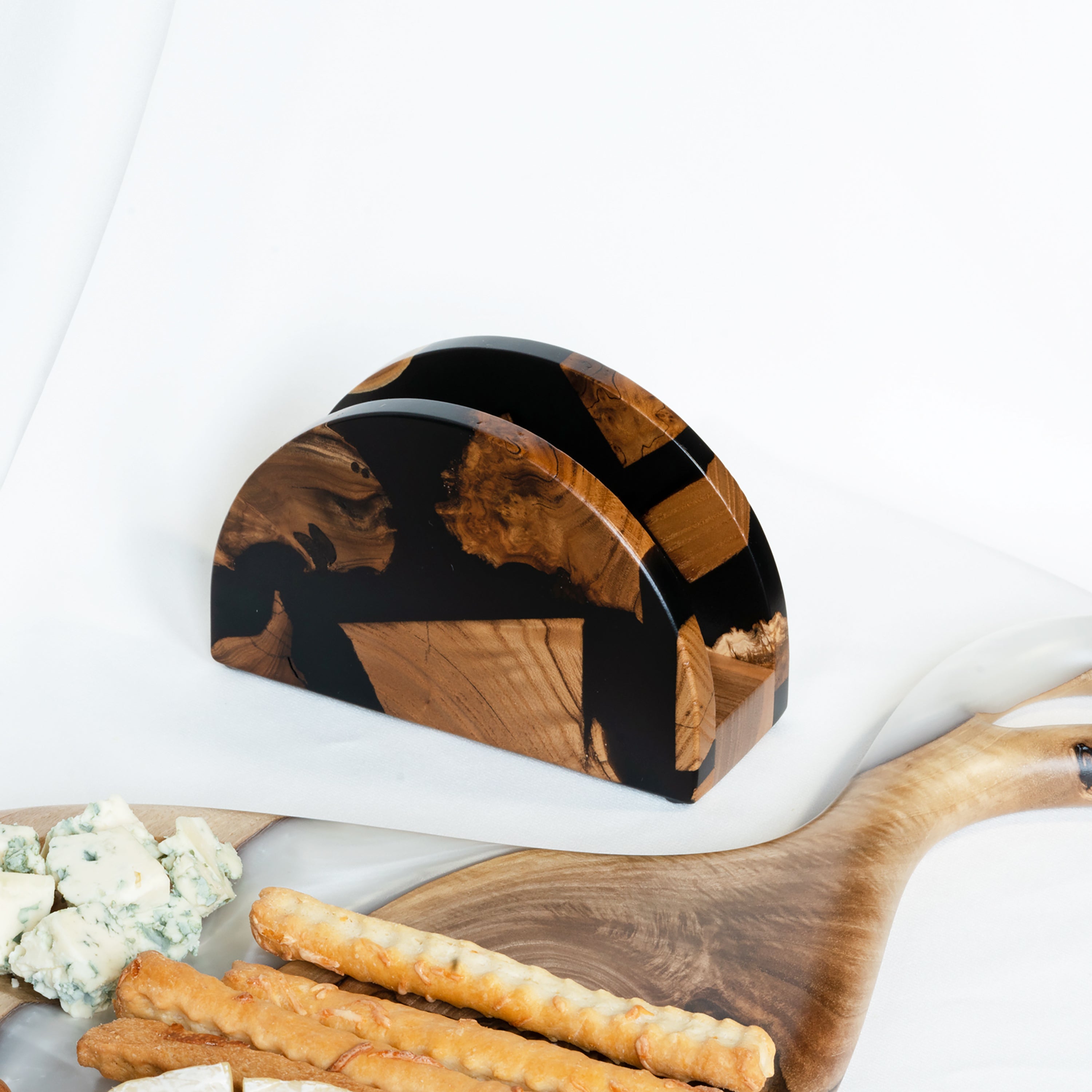 Wood & Resin Semicircle Napkin Holder HYGGE – Olive Black