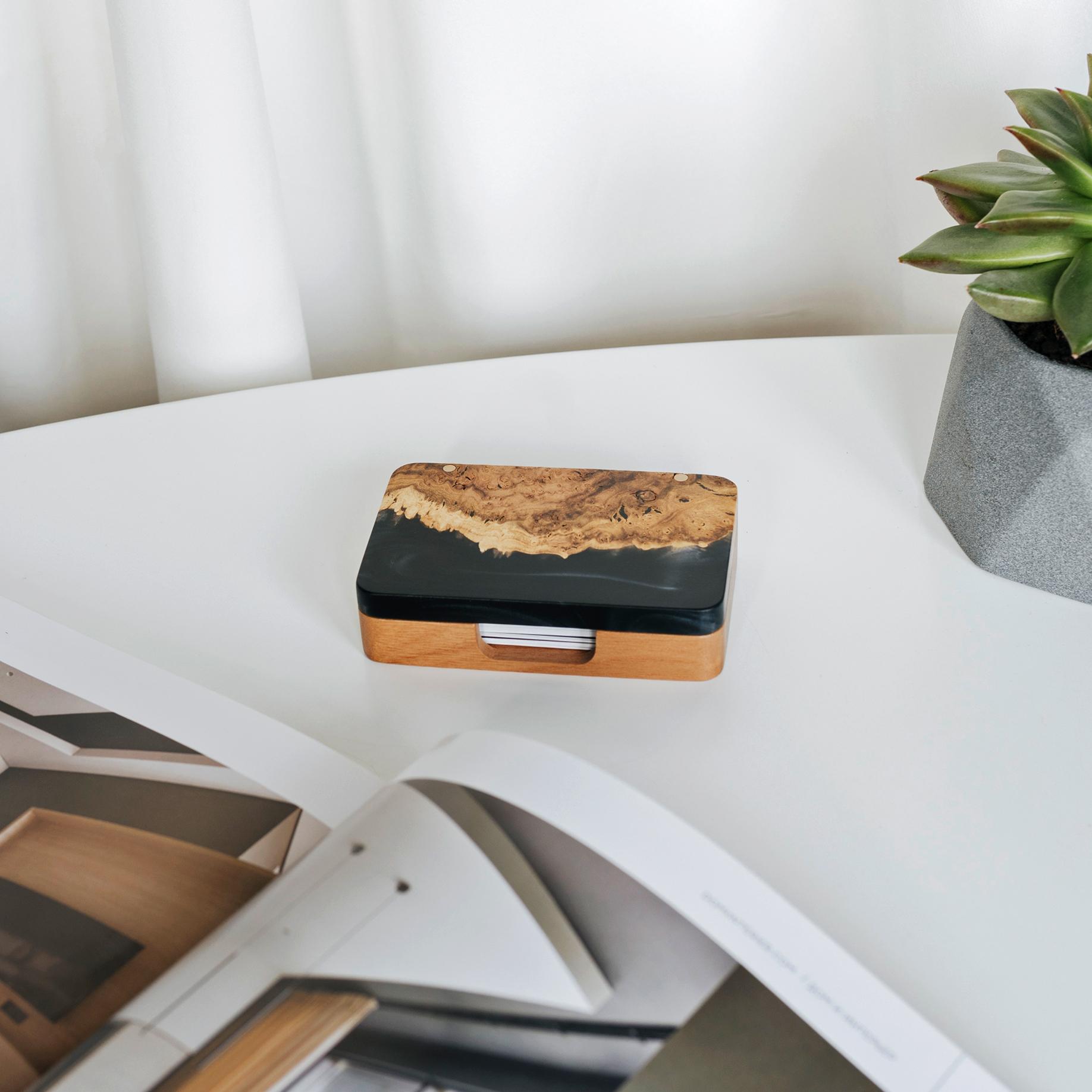 Wood & Resin Card Holder Box – Elm White