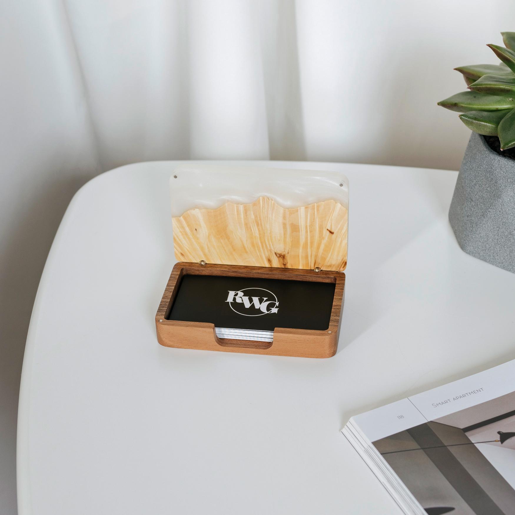 Wood & Resin Card Holder Box – Maple Platinum