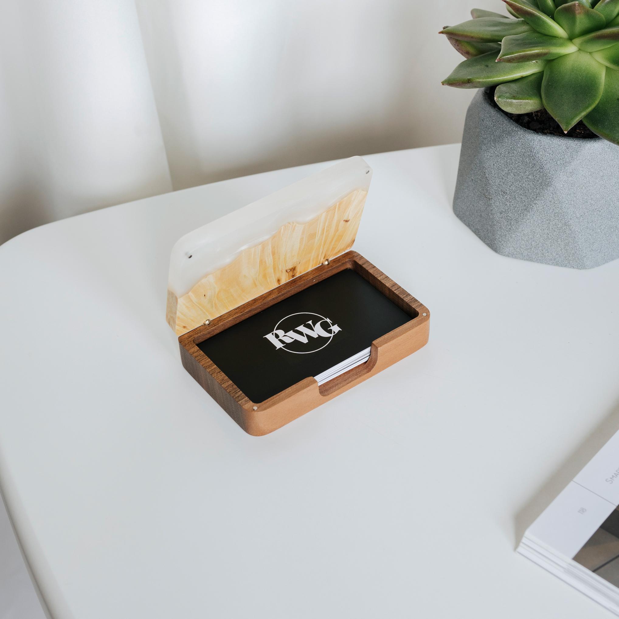 Wood & Resin Card Holder Box – Maple Platinum