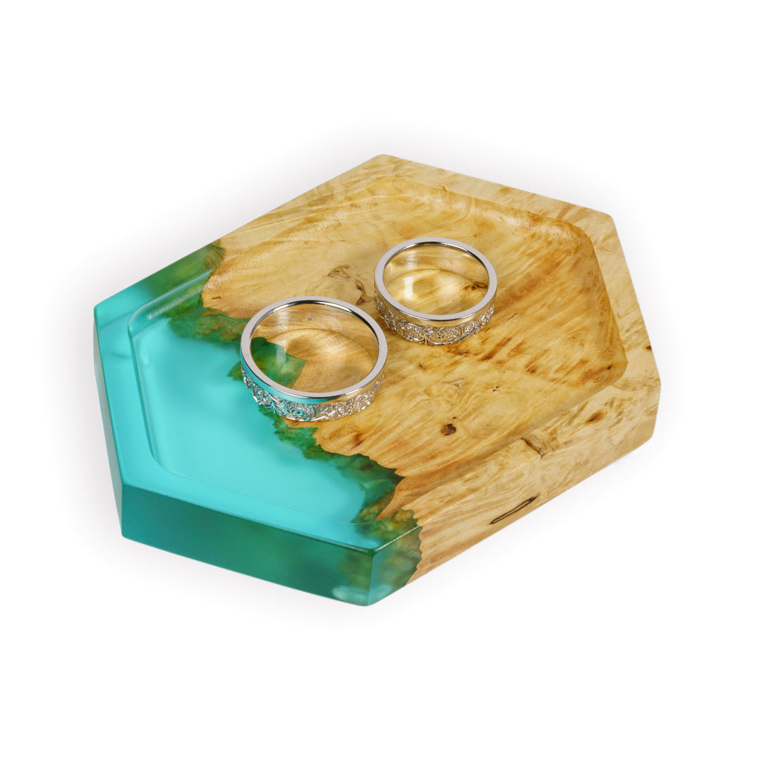 Wood & Resin Jewelry Tray INFINITY – Maple Aqua Blue