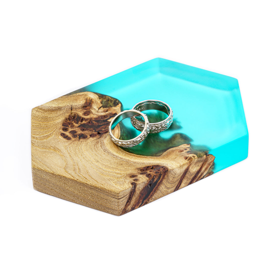 Wood & Resin Jewelry Tray INFINITY – Elm Aqua Blue