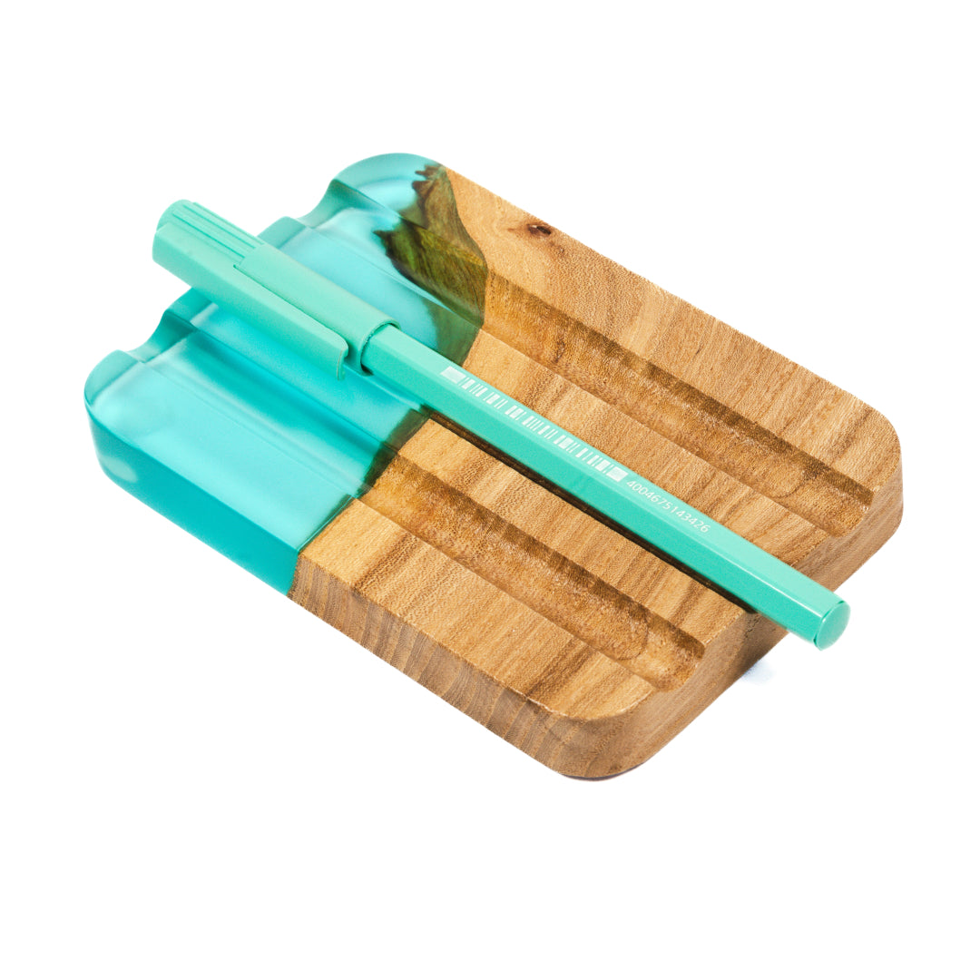 Wood & Resin Pen Holder ELEMENT – Elm Aqua Blue