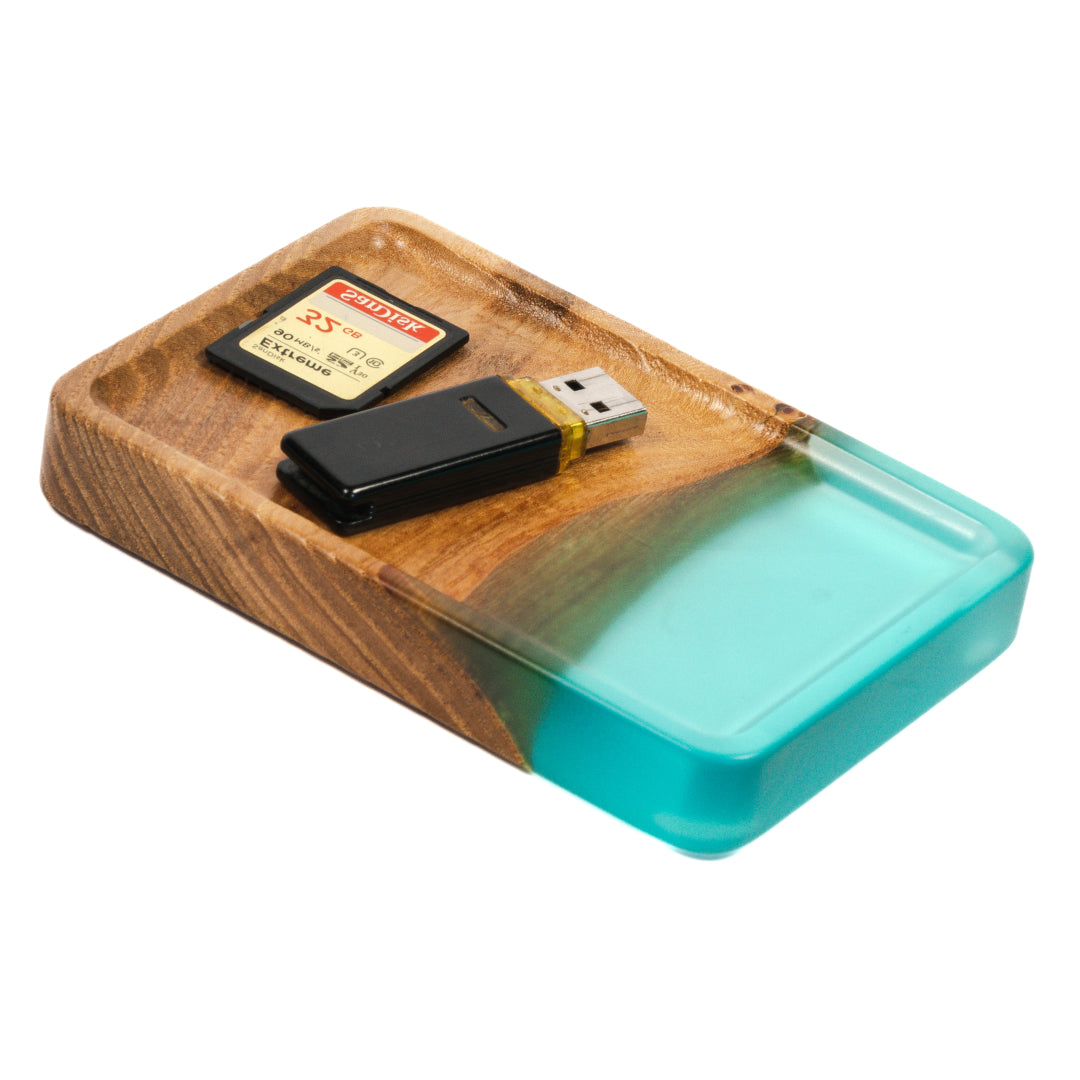 Wood & Resin Tray ELEMENT – Elm Aqua Blue