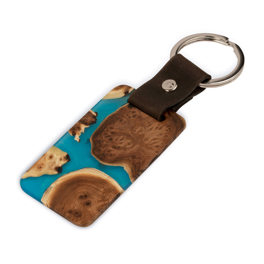 Wood & Resin Keychain – Olive Blue