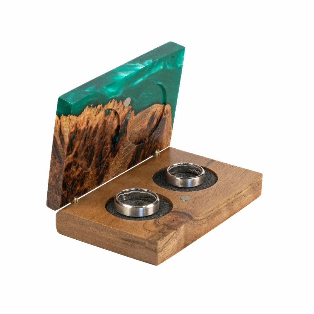 Wood & Resin Wedding Ring Box PIANO – Elm Aqua Blue