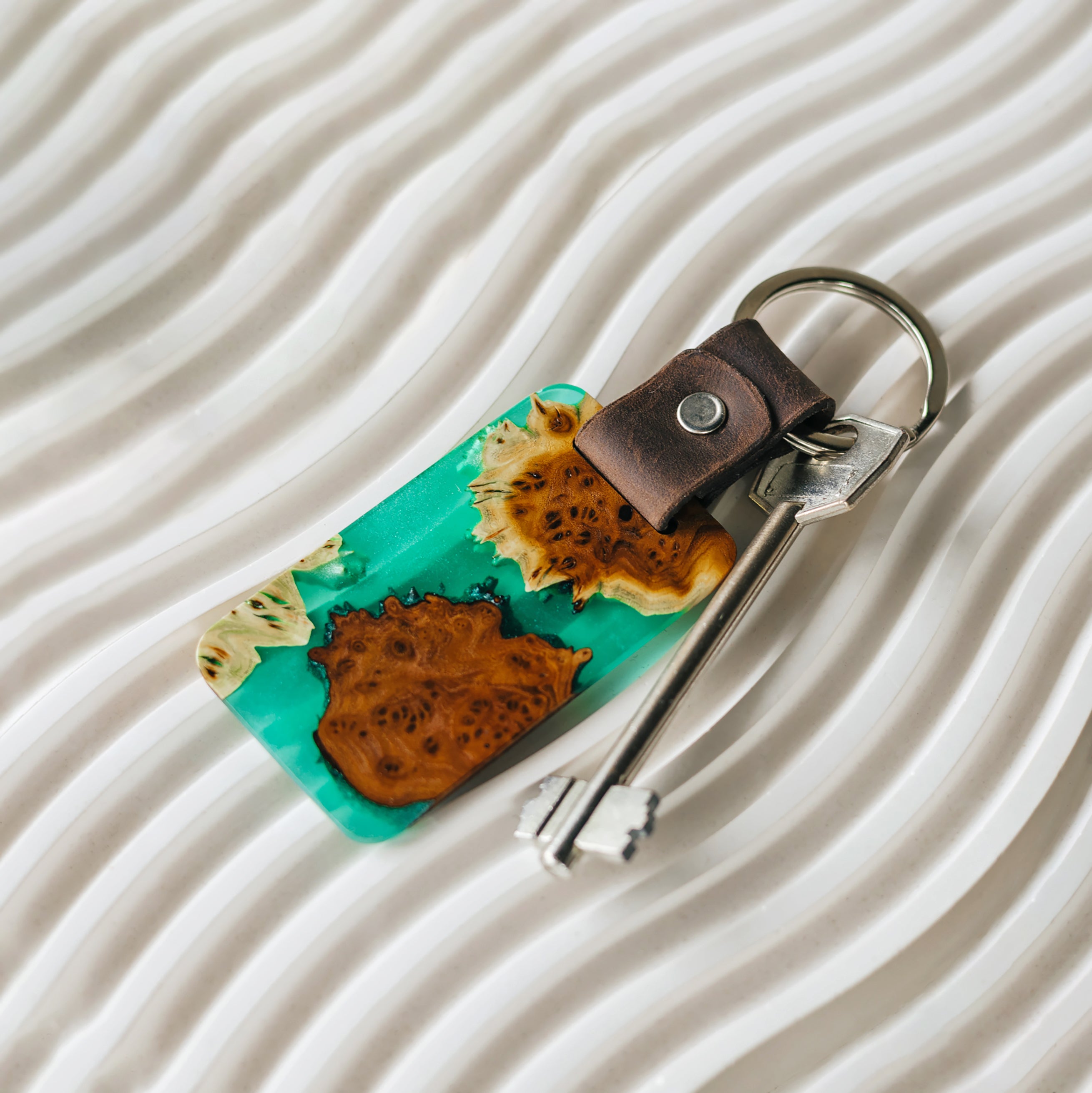 Wood & Resin Keychain – Olive Green