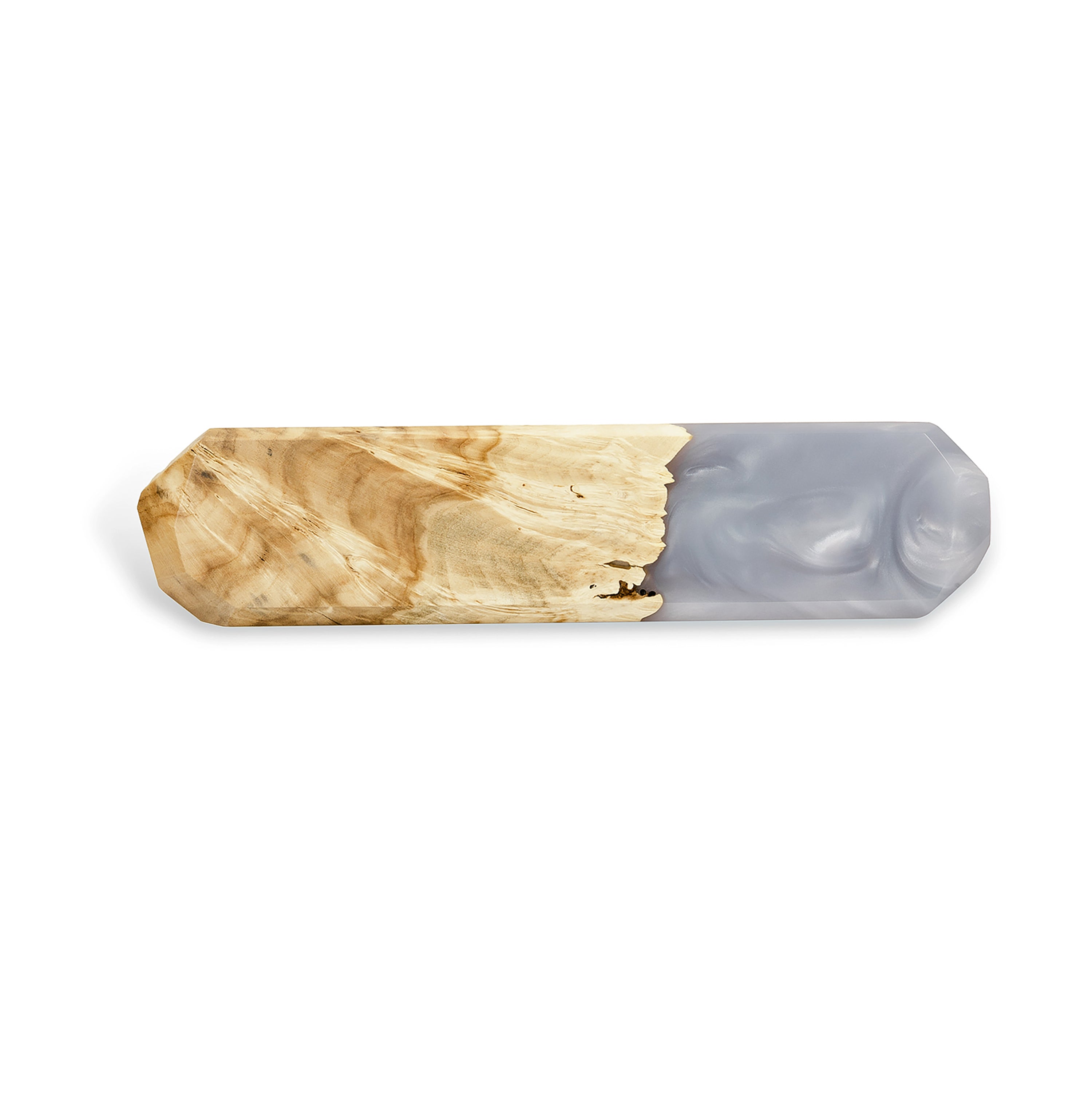 Side view of the personalized desk name plate made from maple wood and platinum epoxy resin