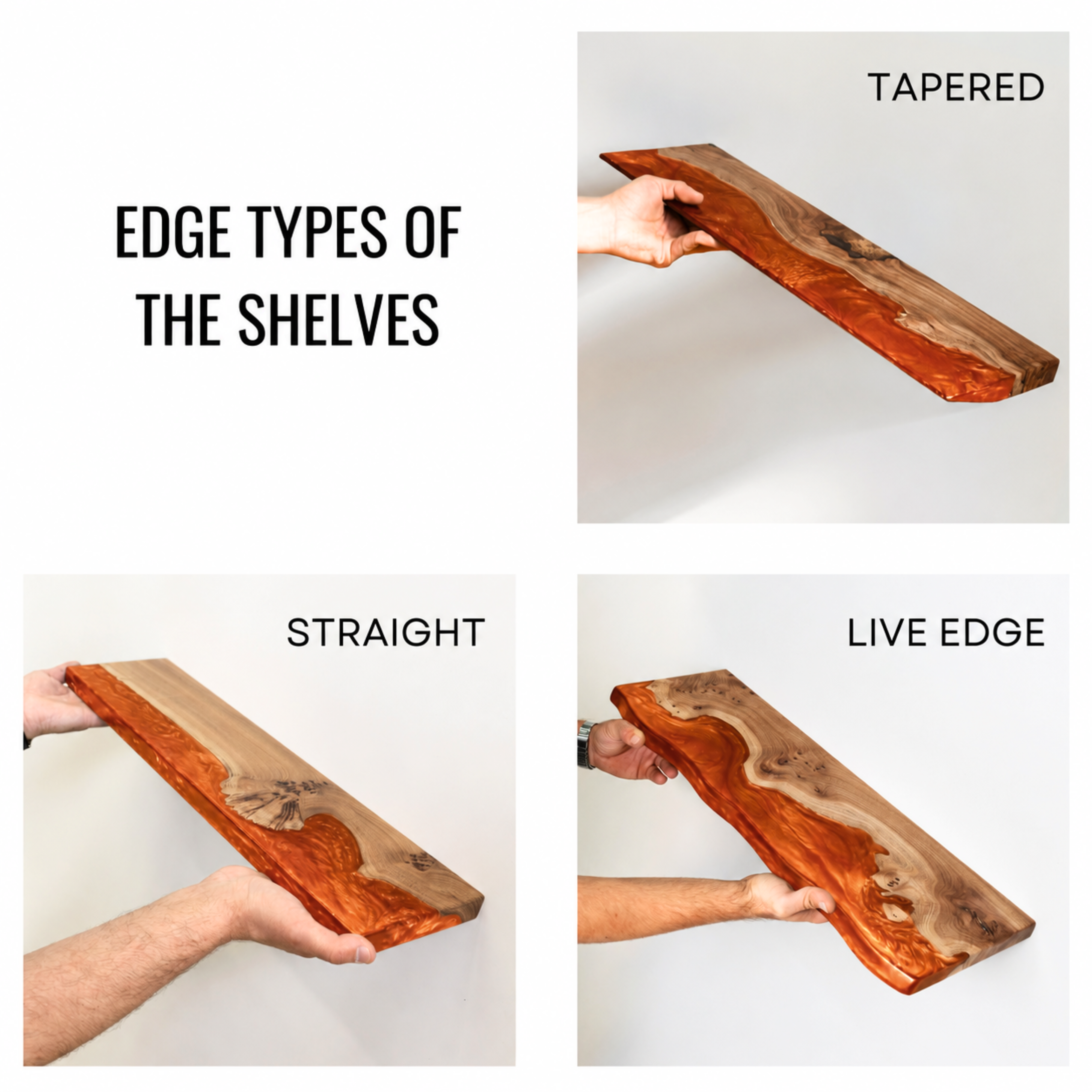 Amber Epoxy & Elm Wood - Live Edge Floating Shelf