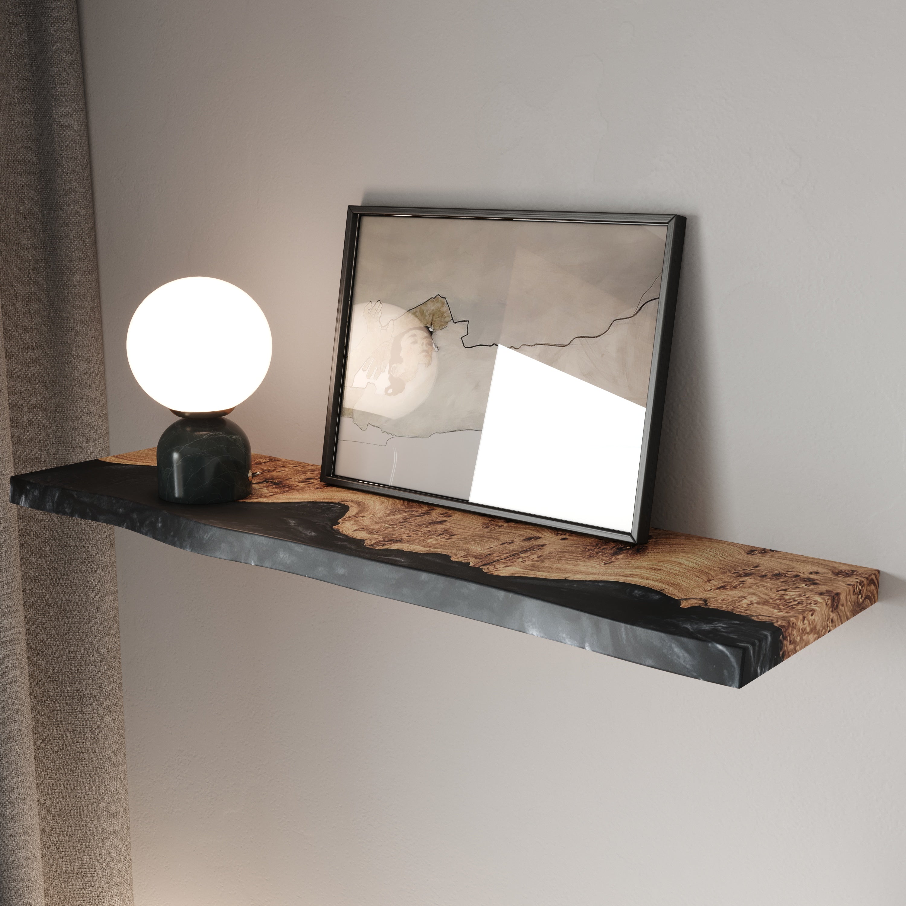 Black Pearl Epoxy & Dark Wood Floating Shelf