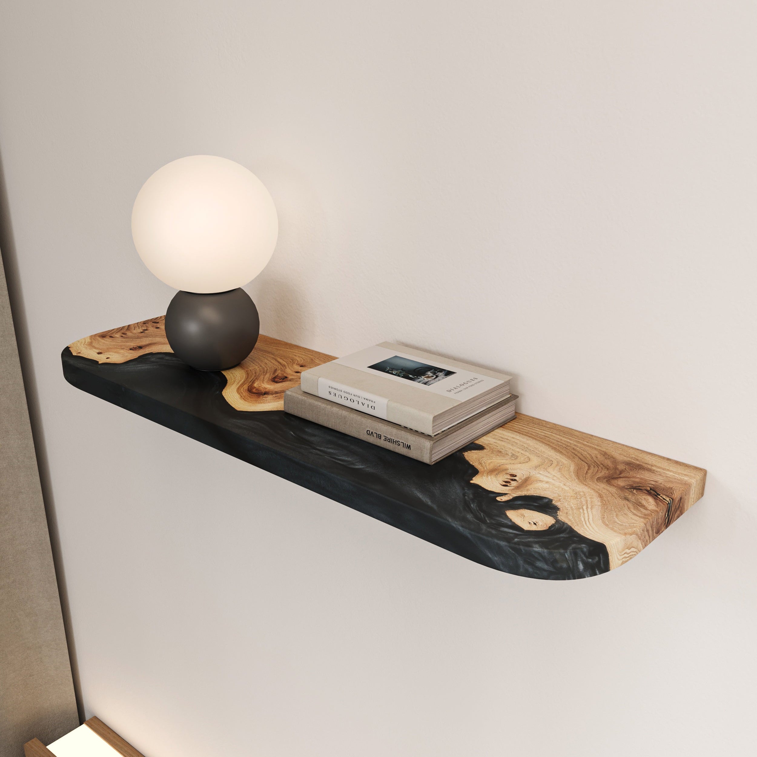 Black Epoxy & Elm Wood - Wedge Floating Shelf