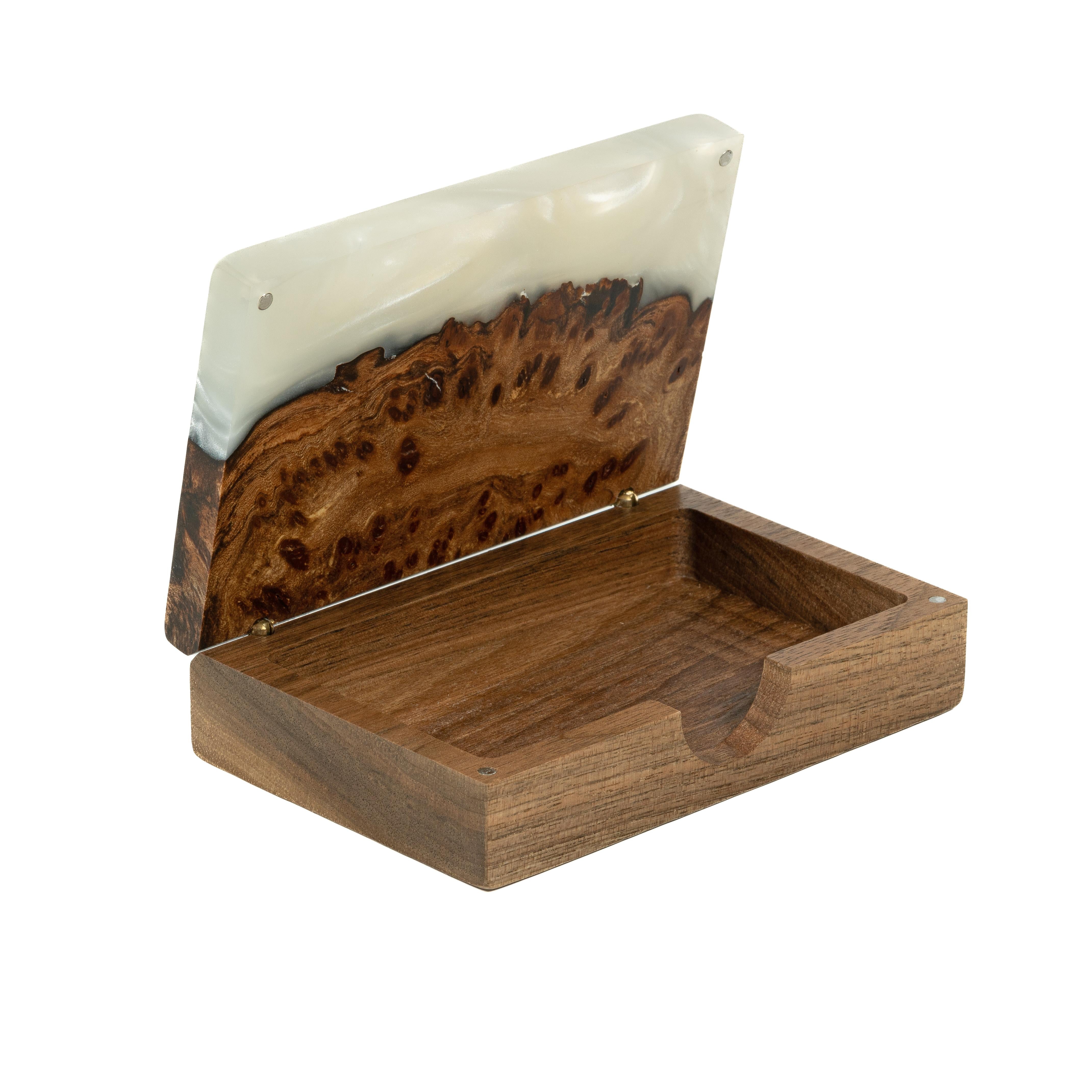 Wood & Resin Card Holder Box – Elm Platinum