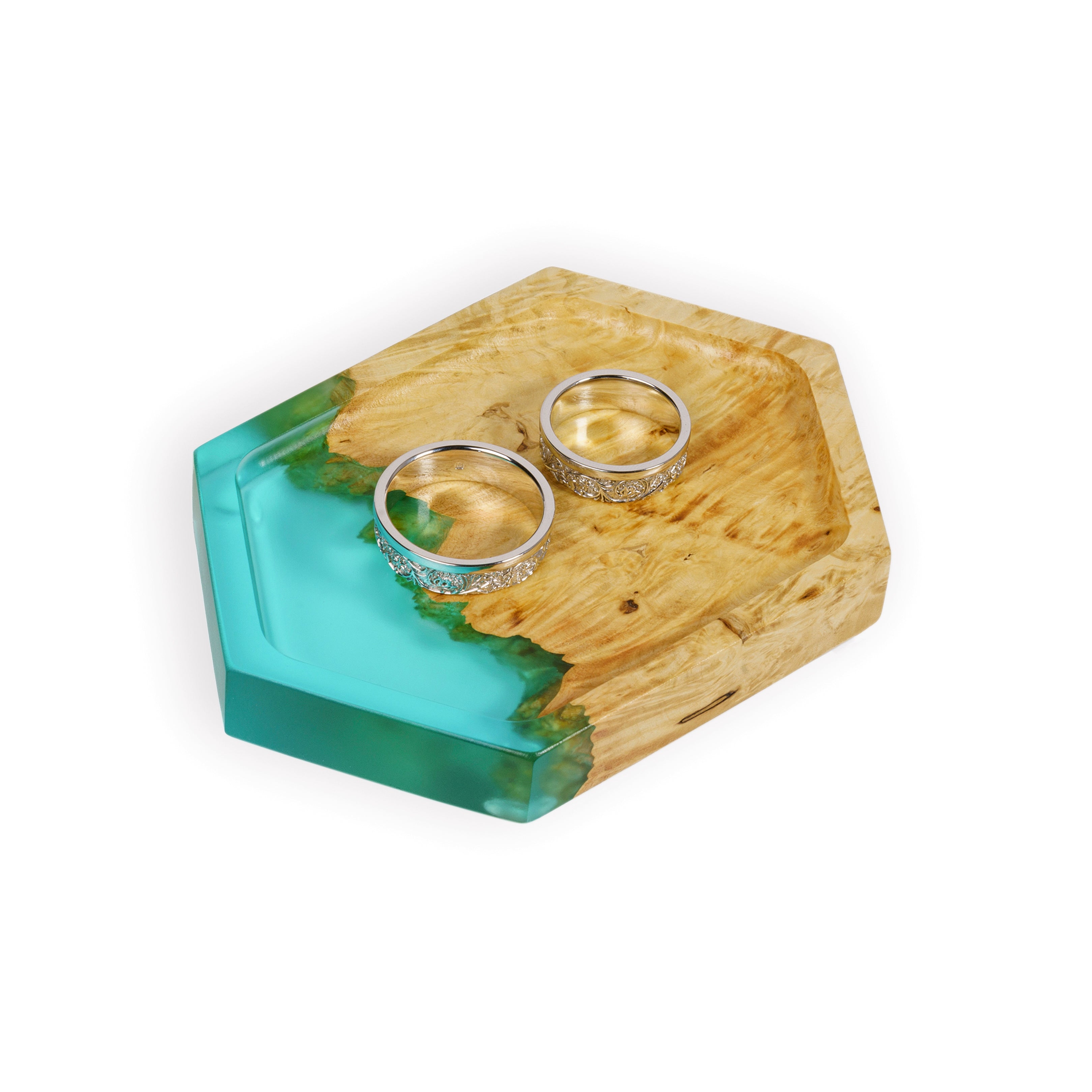 Wood & Resin Jewelry Tray INFINITY – Maple Aqua Blue