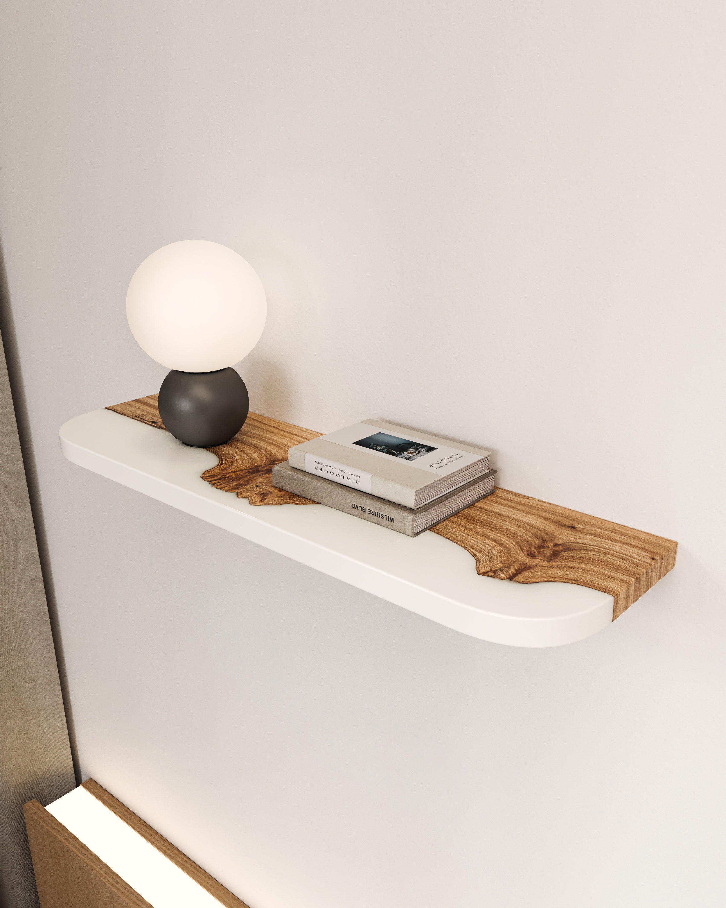 White Epoxy & Elm Wood - Live Edge Floating Shelf