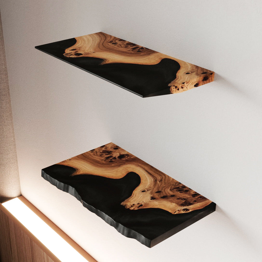 Black Epoxy & Dark Wood Floating Shelf