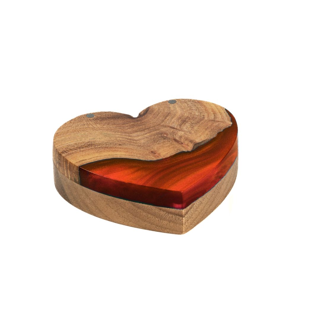 Wood & Resin Wedding Ring Box AMOUR – Elm Ruby