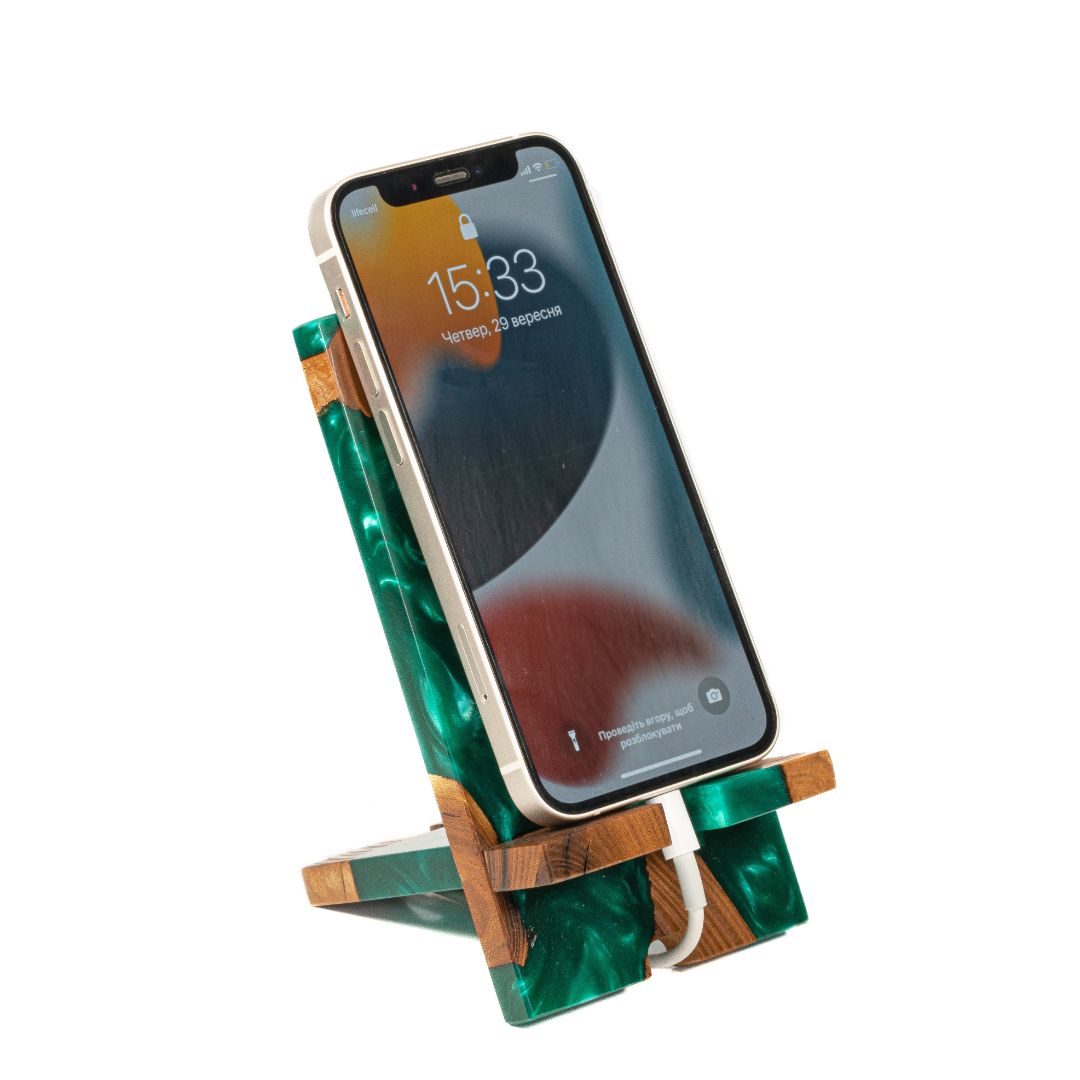 Green Epoxy Resin &  Dark Wood Phone Holder