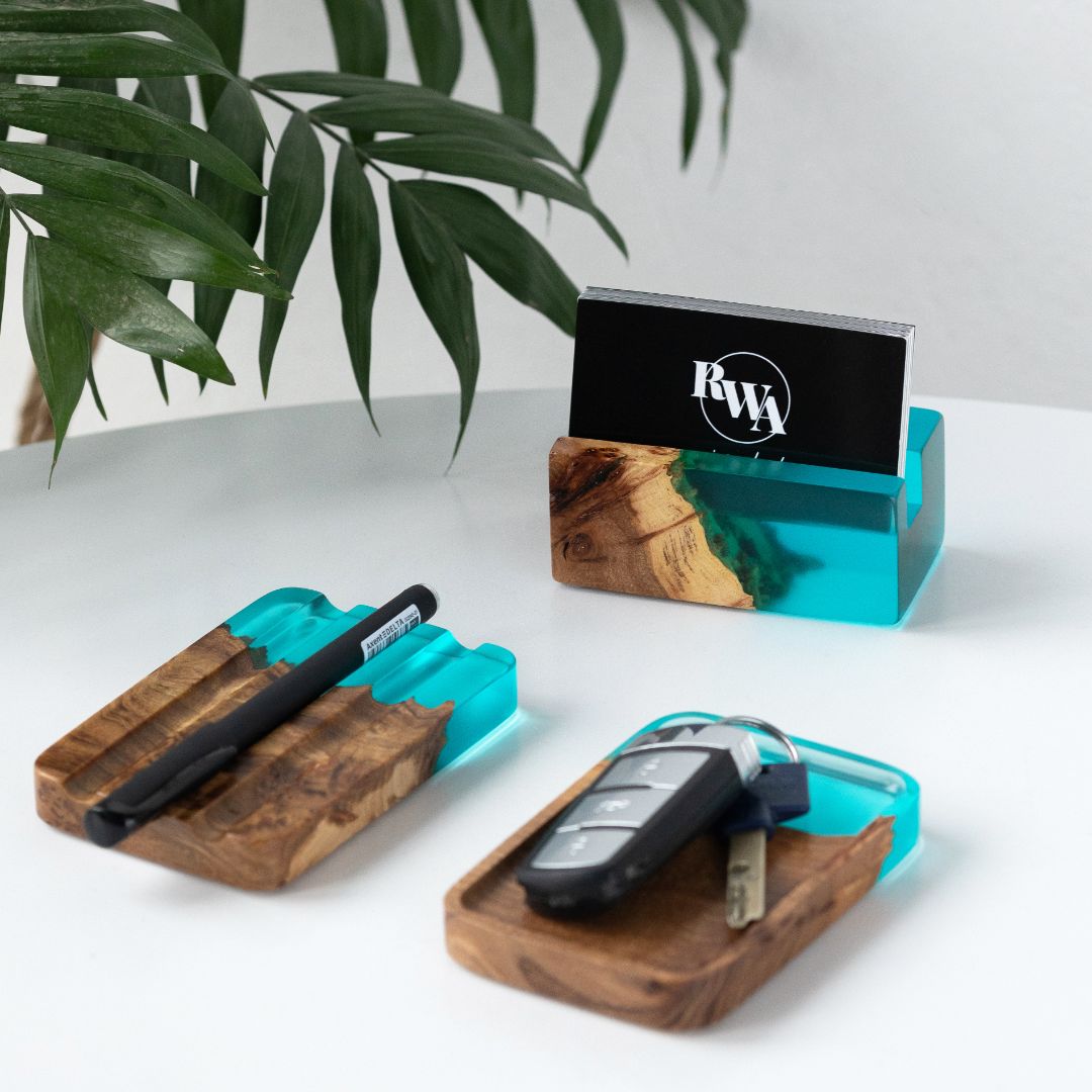 Wood & Resin Tray ELEMENT – Elm Aqua Blue